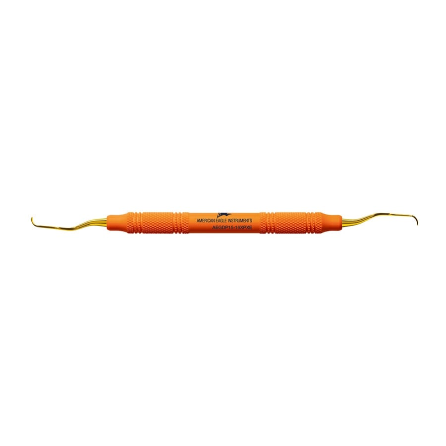 American Eagle XP® SQUARED Technology Gracey +3 Deep Pocket Curette 15-16, Double-Ended, Orange Resin Handle, AEGDP15-16XPXE