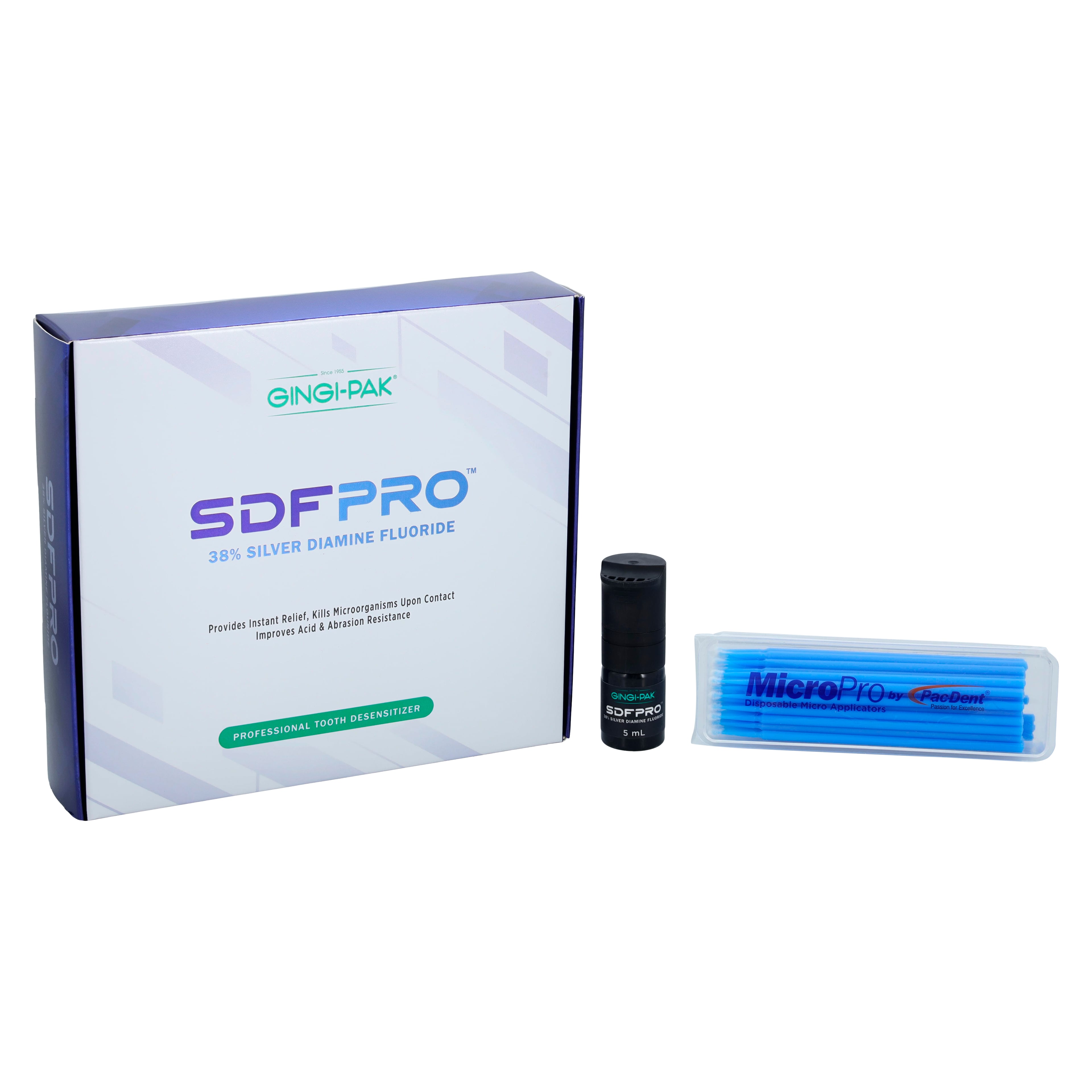 Gingi-Pak SDF Pro 38% Silver Diamine Fluoride Solution Bottle Kit, 5 mL Bottle with 50 Micro Applicator Tips, 73014