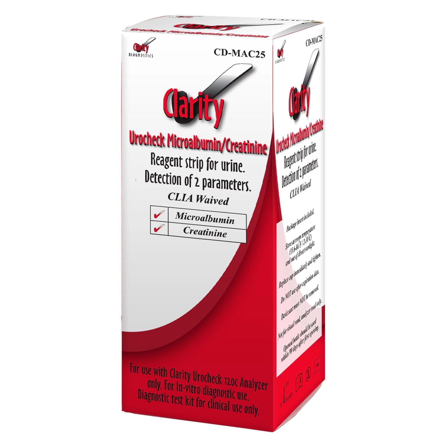Clarity Urocheck Microalbumin & Creatinine Urine Test Strips, CLIA Waived, 25 Strips/Box