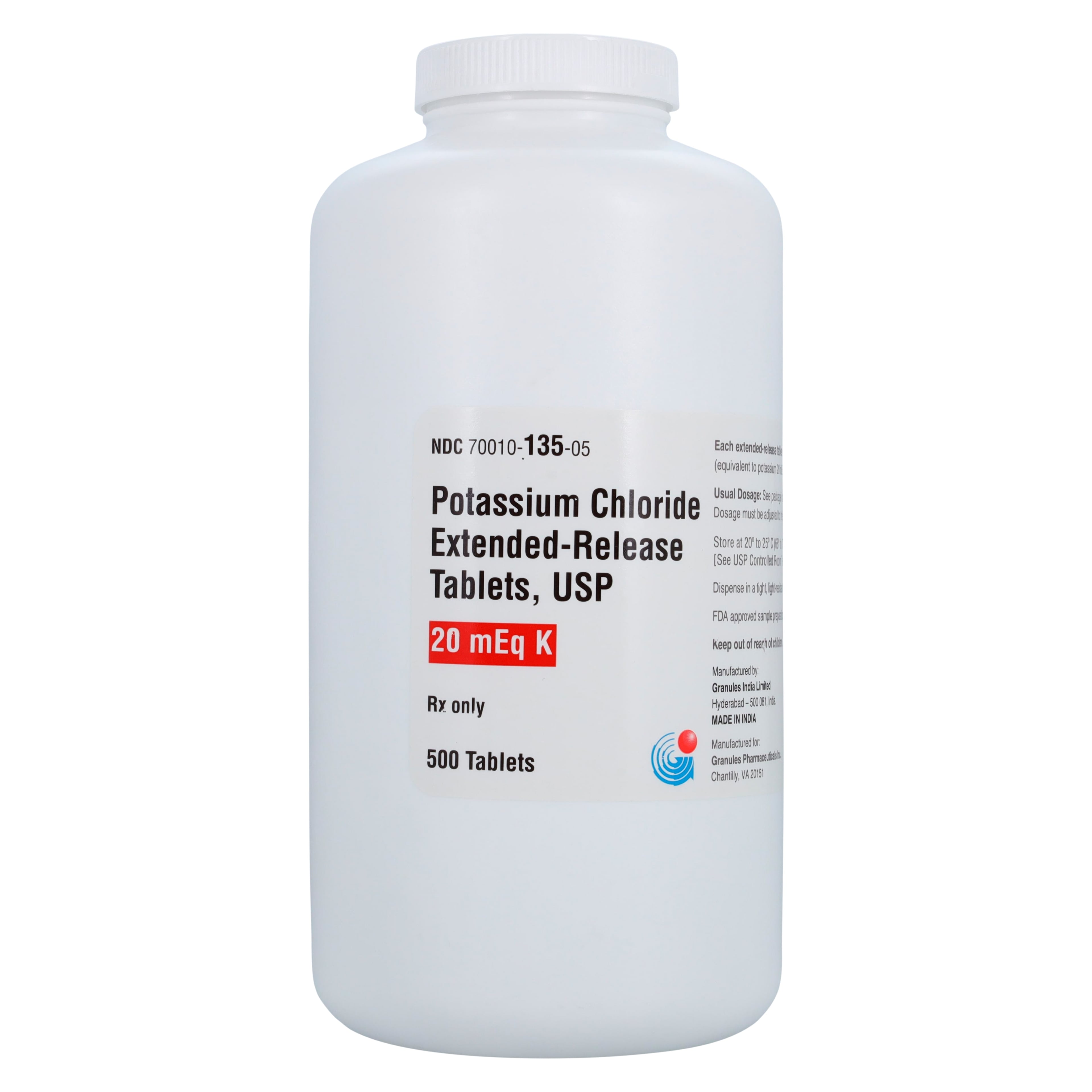 Potassium Chloride ER Tablets, 20mEq, Extended-Release, 500/Bottle