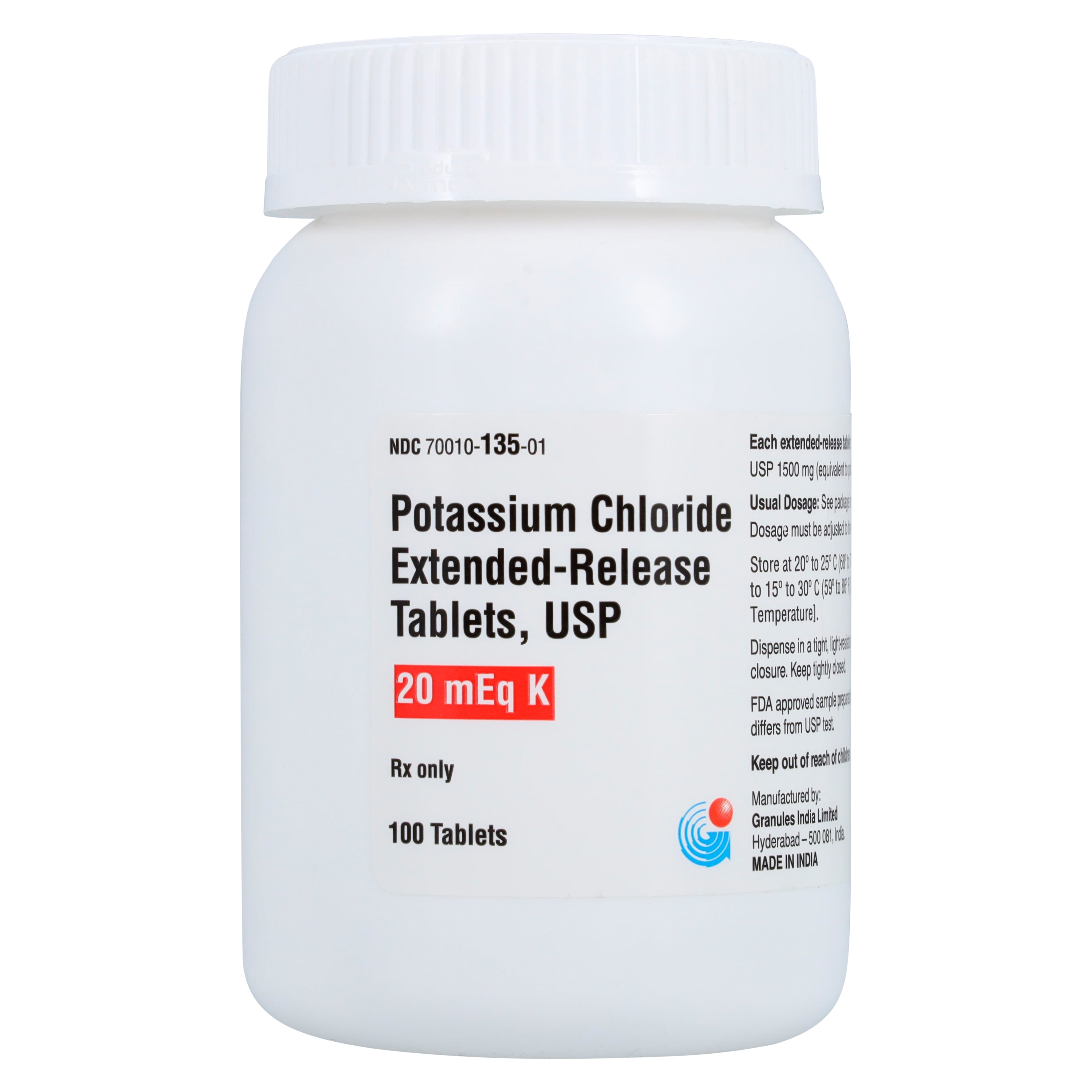 Potassium Chloride ER Tablets, 20mEq, Extended-Release, 100/Bottle
