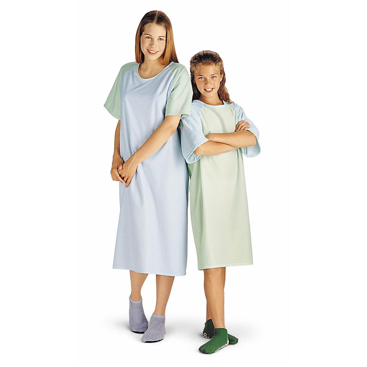 Medline Comfort Knit Patient Gown, Youth (12-15), Blue, Disposable, 12/Dz