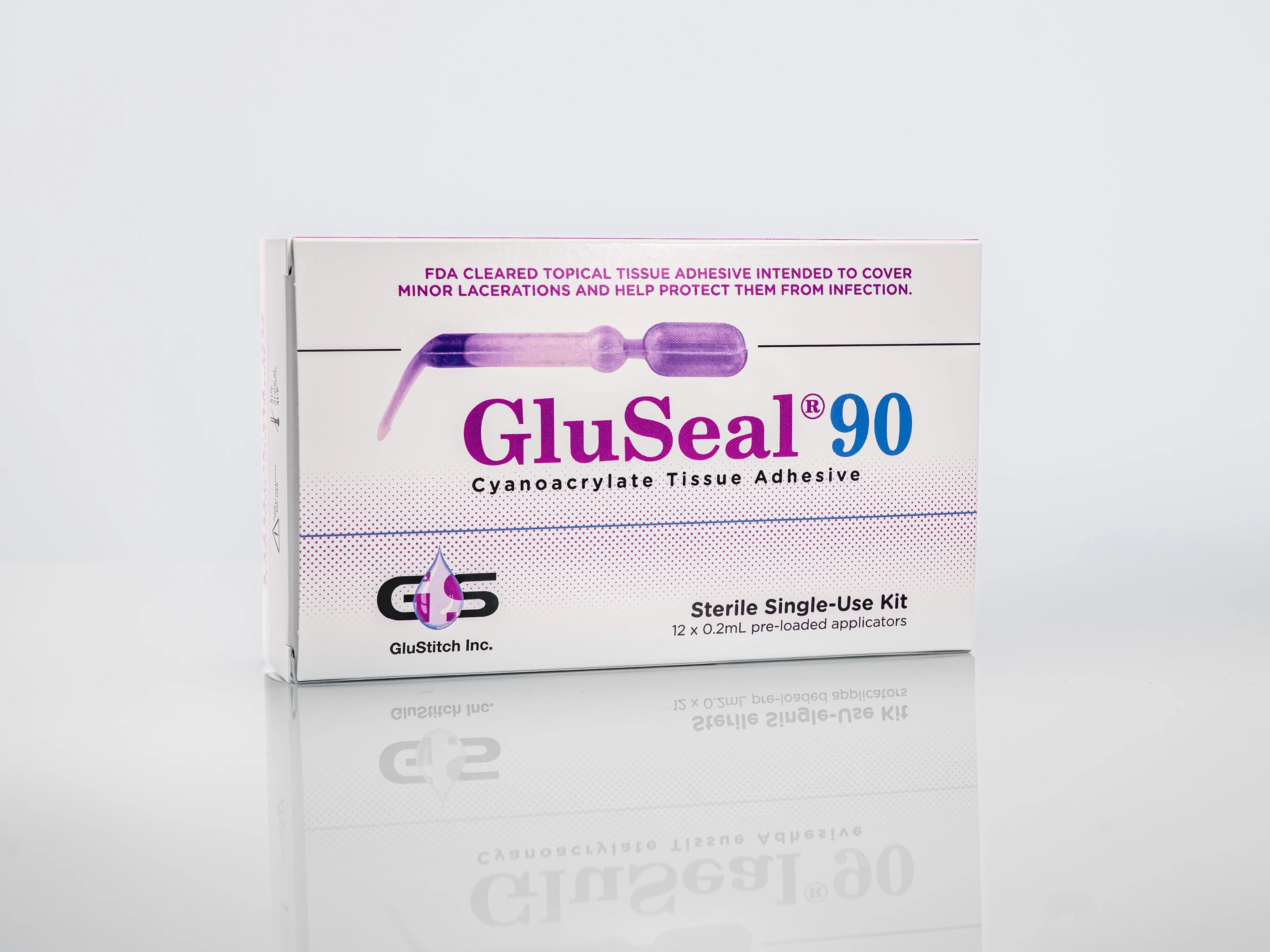 GluSeal90 Topical Skin Adhesive, n-Butyl Cyanoacrylate/2-Octyl Cyanoacrylate, 0.2 mL, Violet, 12/Box