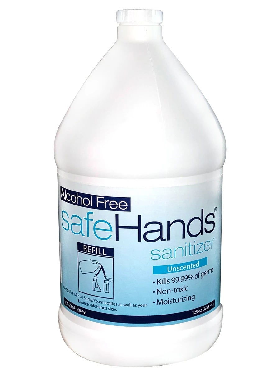 Safehands Alcohol-Free Hand Sanitizer Refill, Unscented, 1 Gallon (128 fl oz) per Bottle, 4/Case