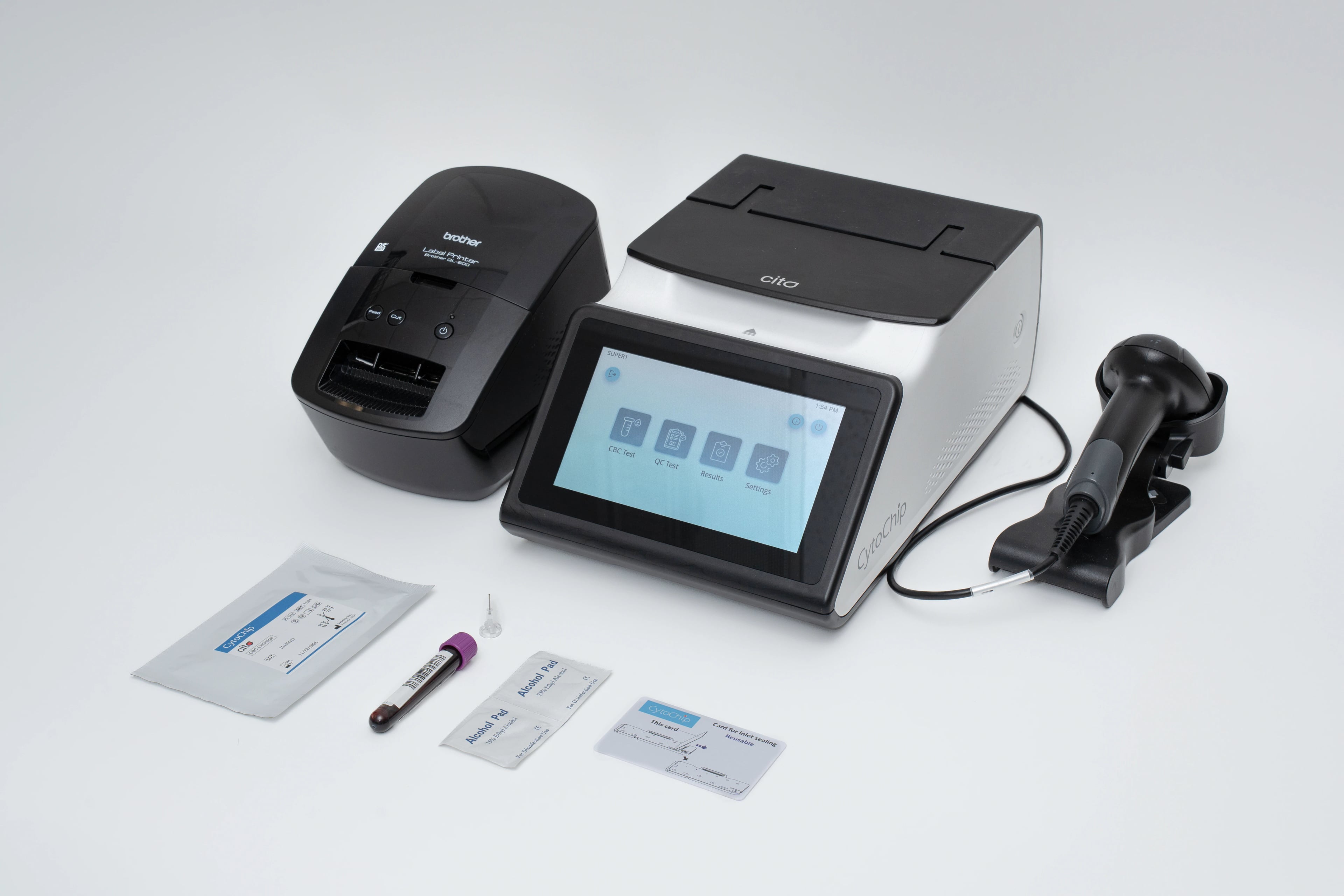 CytoChip CitoCBC Accessory Bundle (Barcode Scanner, Label Printer, Paper Label Roll)