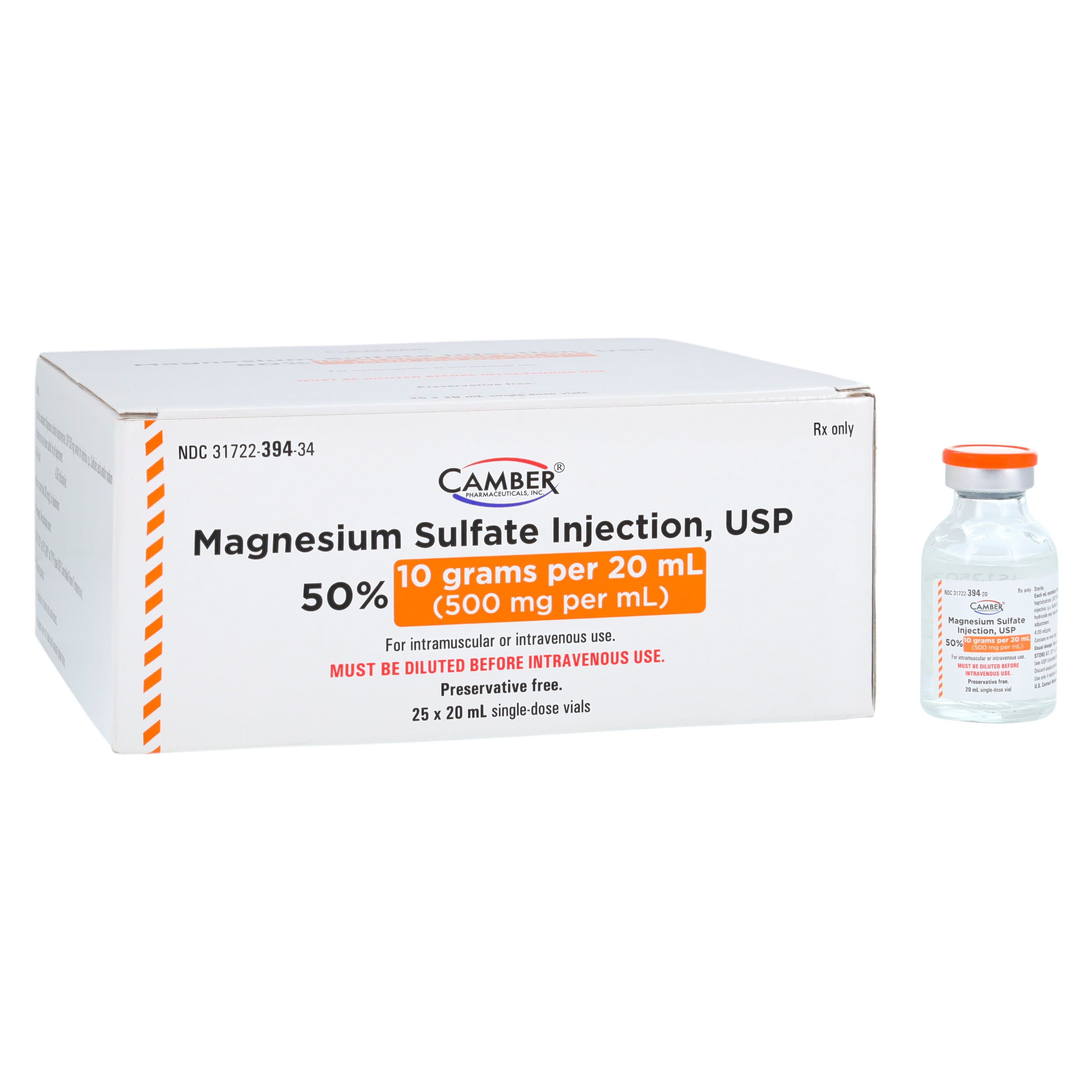 Magnesium Sulfate 50% Injection, 20 mL Single-Dose Vial, 25/Package