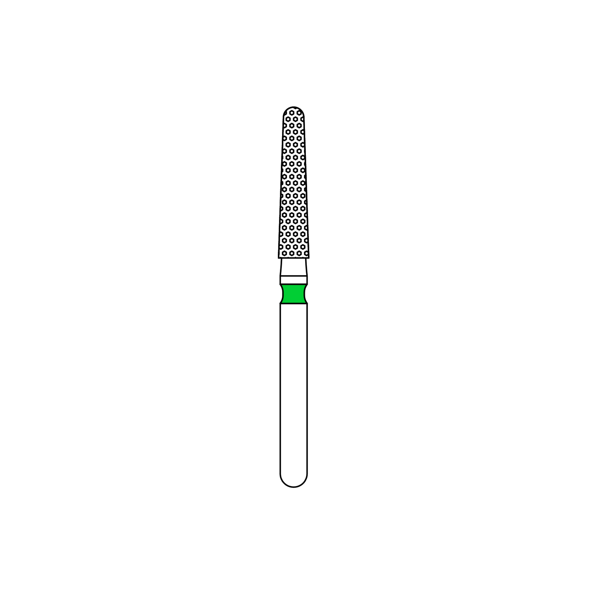 Priva Rotary Instruments Diamond Bur, FG, Coarse, Green, Round End Taper, 856L-018C, 1.8 mm Head Diameter, 5/Pkg, P856L018C