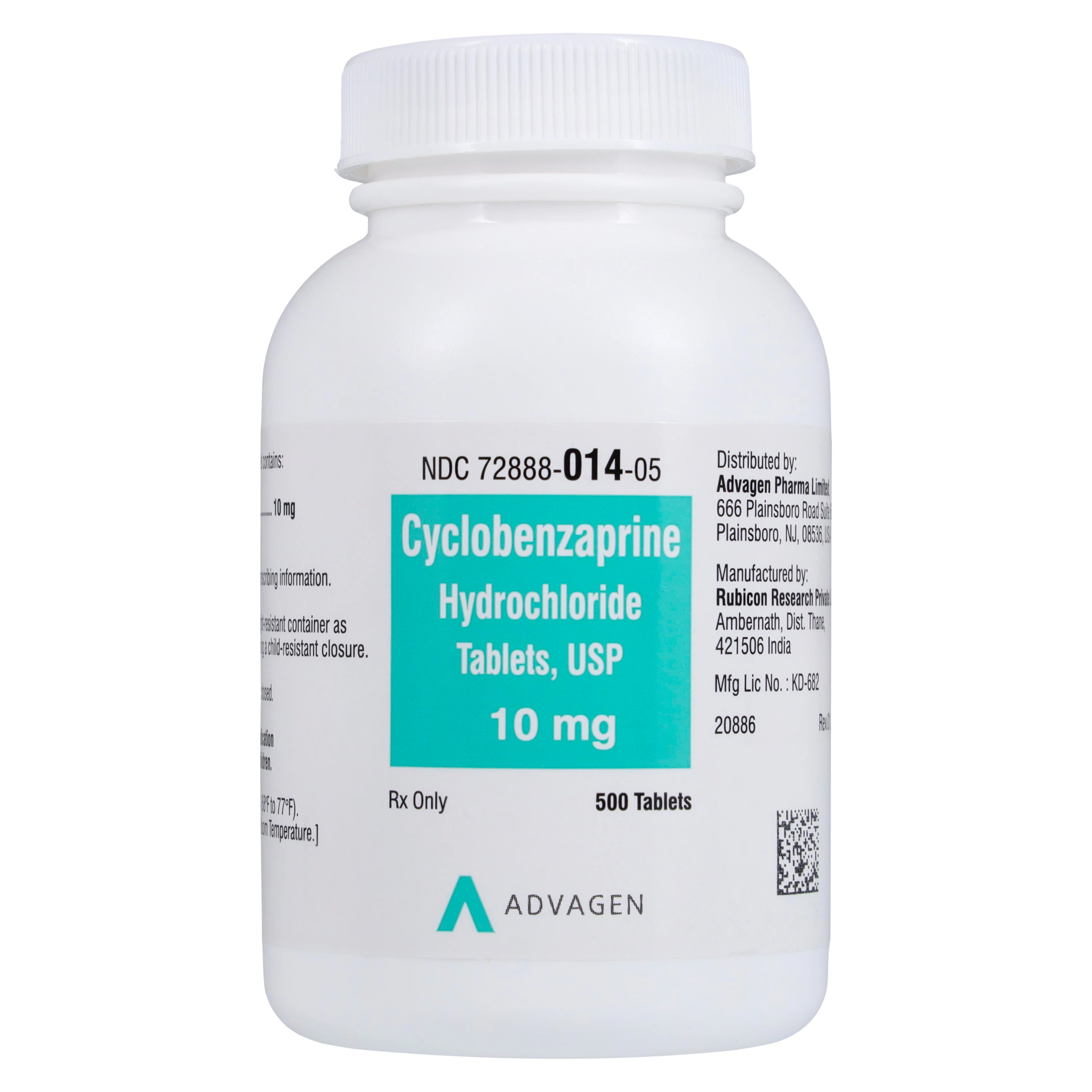 Cyclobenzaprine HCl Tablets 10 mg, 500 Count Bottle (AdvaGen Pharma)