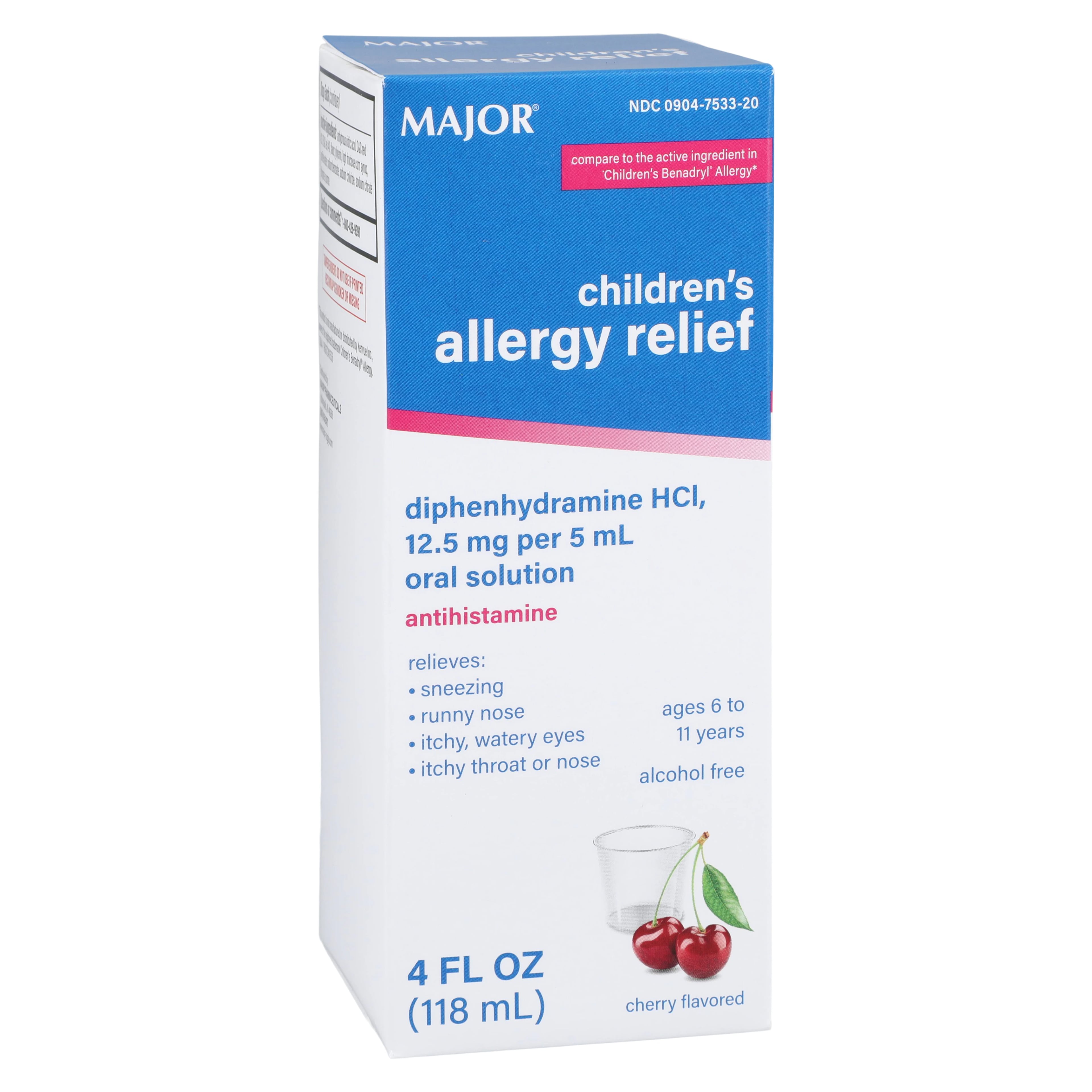 Diphenhydramine HCl Oral Syrup, 12.5 mg/mL, 4 oz Bottle
