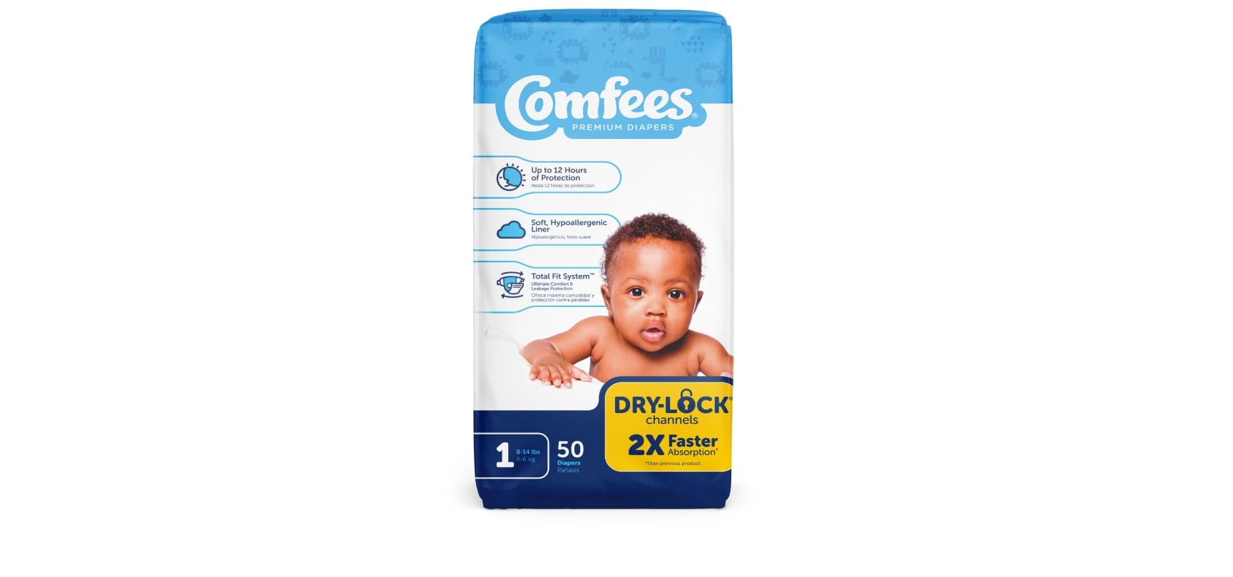 Comfees Baby Diapers, Size 1 (8-14 lbs), Ultra Absorbent, Disposable, Fragrance Free, Unisex, Hypoallergenic, 200/Case
