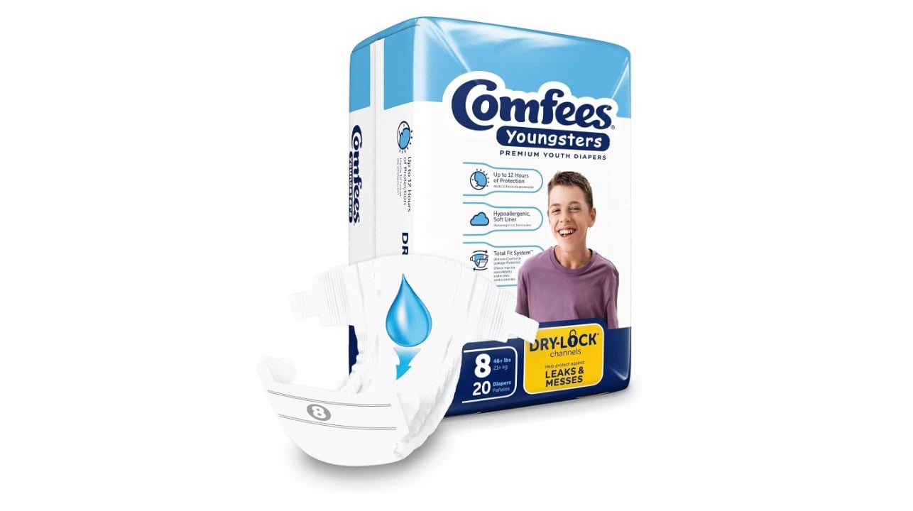 Comfees Baby Diapers, Size 8 (Over 46 lbs), Ultra Absorbent, Disposable, Fragrance Free, Unisex, Hypoallergenic, 80/Case