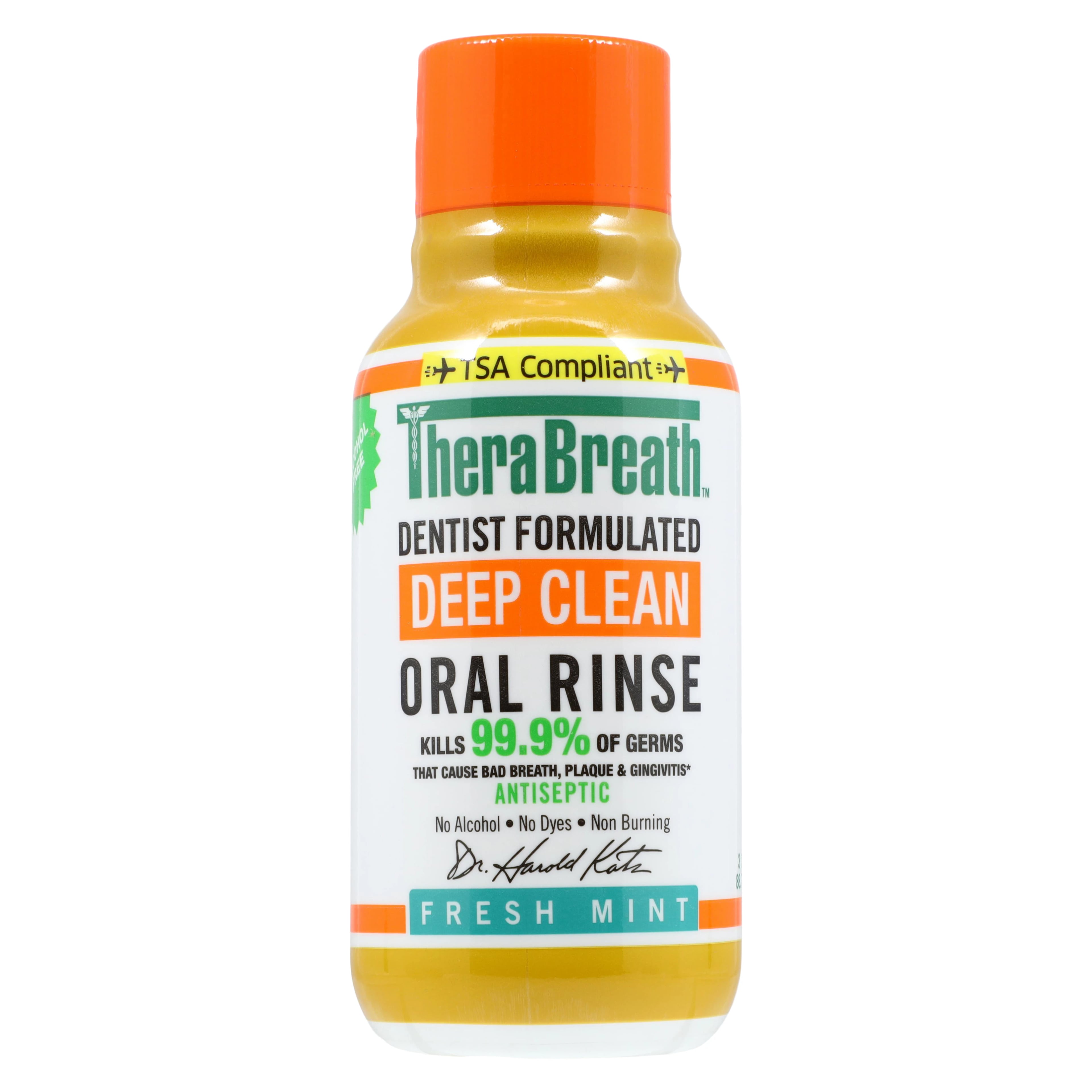 TheraBreath Oral Rinse, Deep Clean Fresh Mint, Alcohol Free, 3 oz, 72/Case