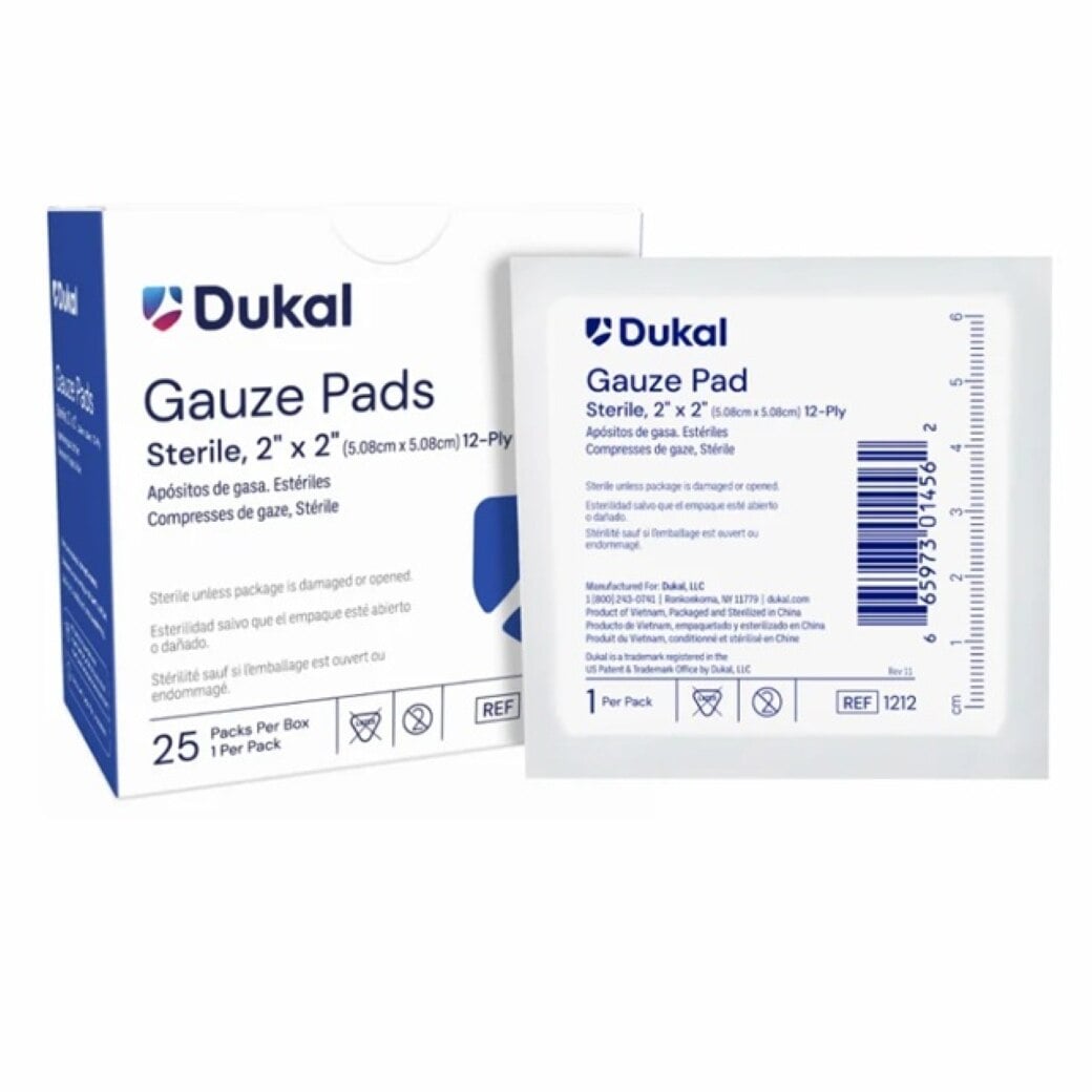 Dukal 100% Woven Cotton Gauze Pad, 2x2", 12 Ply, Sterile, 1 per Pack