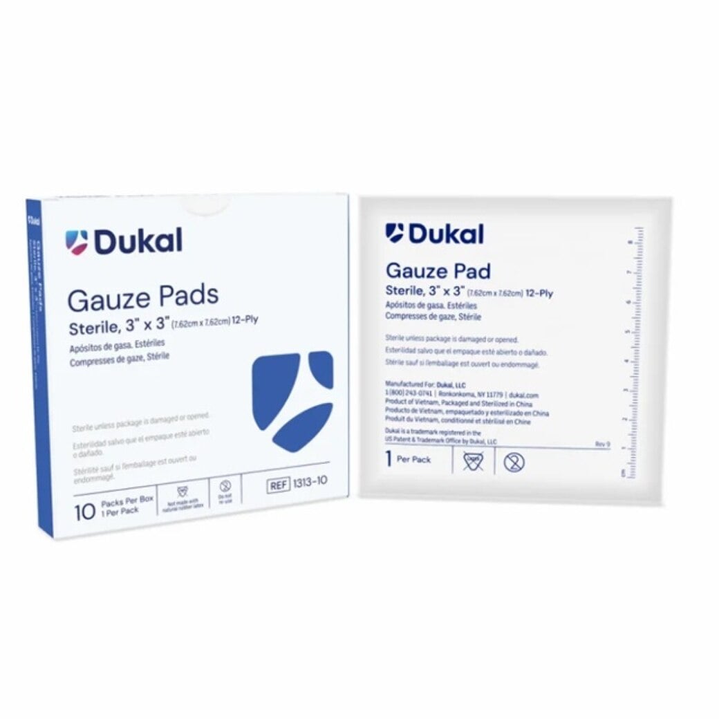 Dukal 100% Woven Cotton Gauze Pad, 3x3", 12 Ply, Sterile, 1 Each