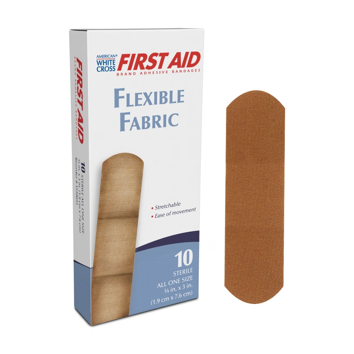 American White Cross Adhesive Bandage Fabric 3/4x3" Tan Sterile 2880/Case