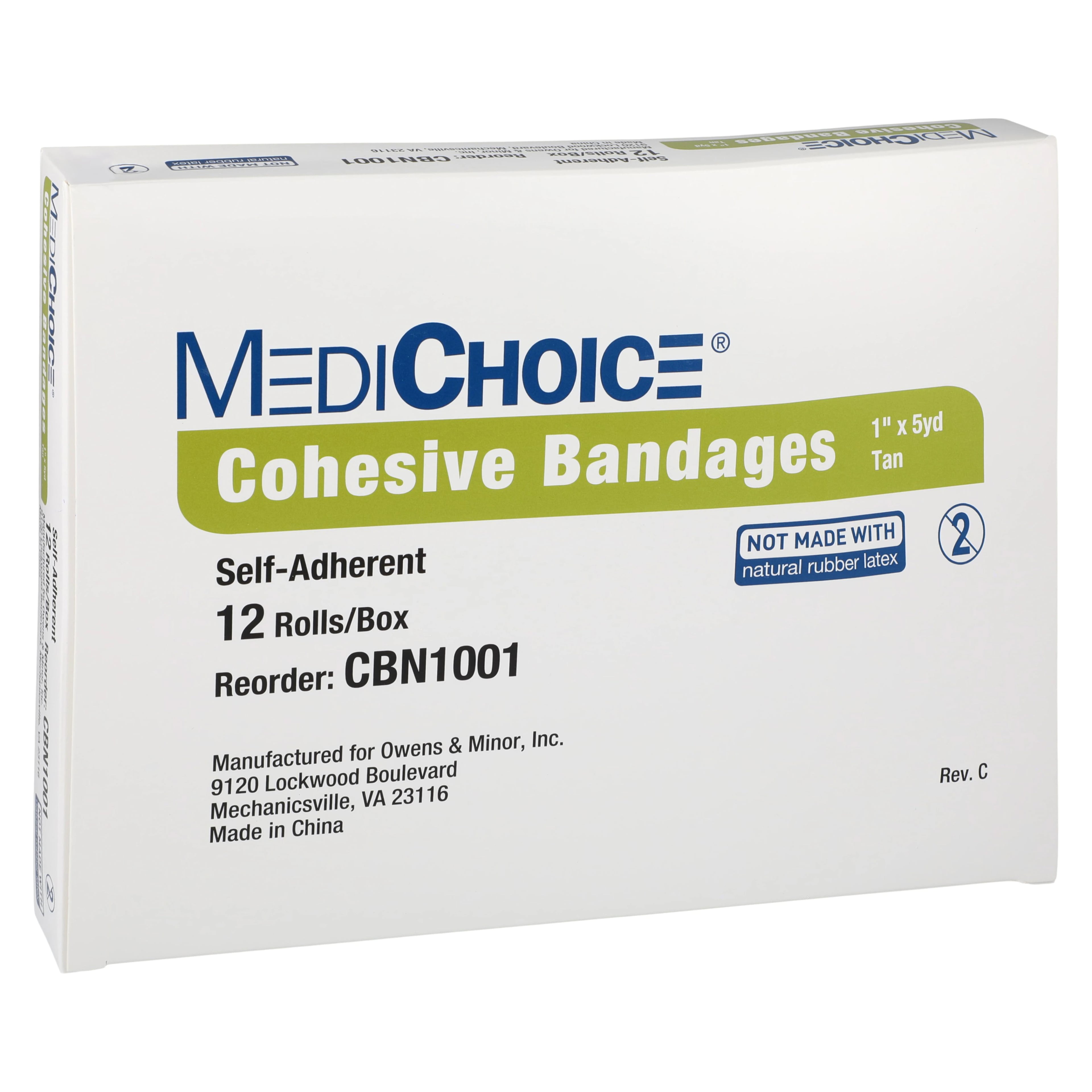 MediChoice Cohesive Bandage, 1" x 5 yd, Tan, Non-Sterile, 12/Box