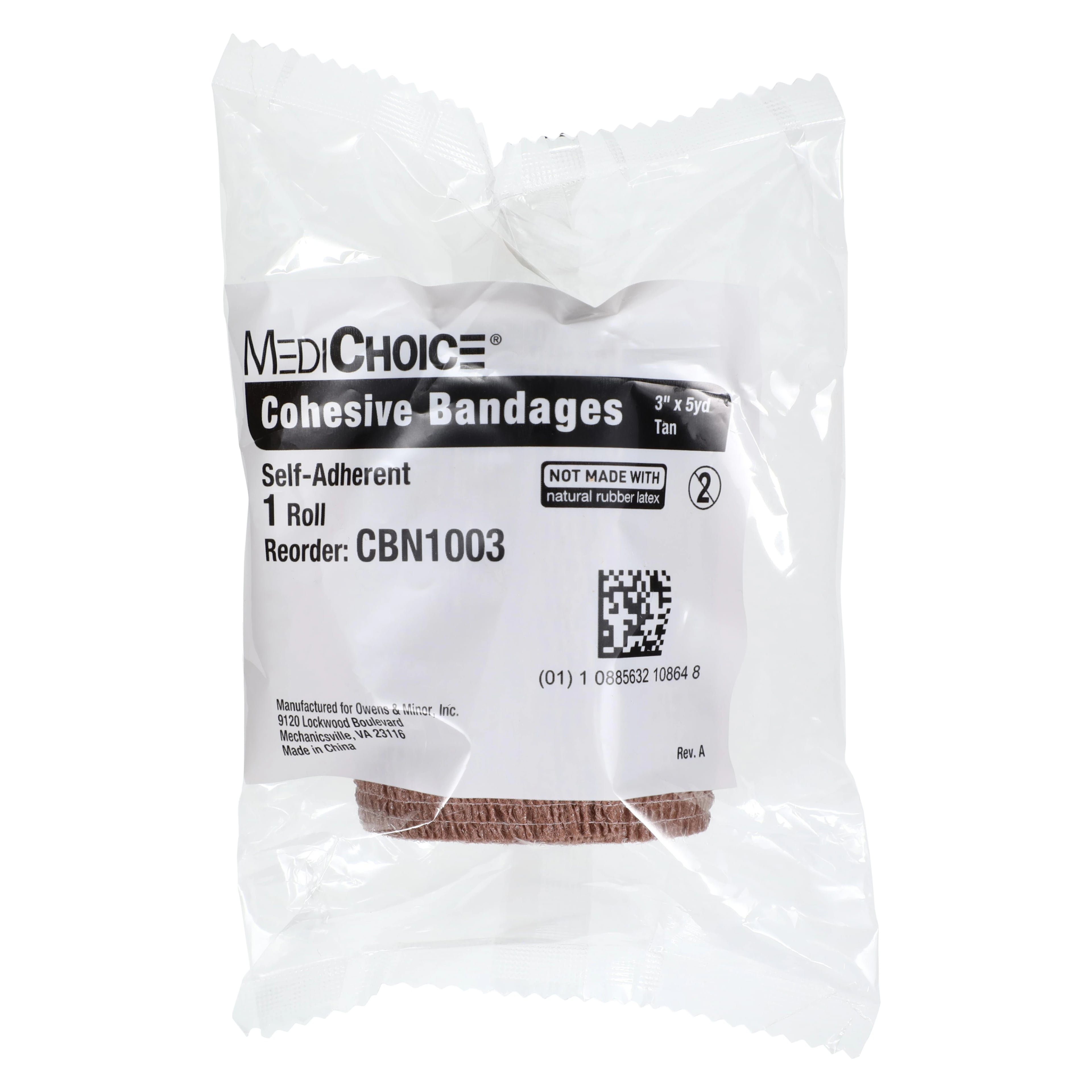 MediChoice Cohesive Bandage, 3" x 5 yd, Tan, Non-Sterile, Each
