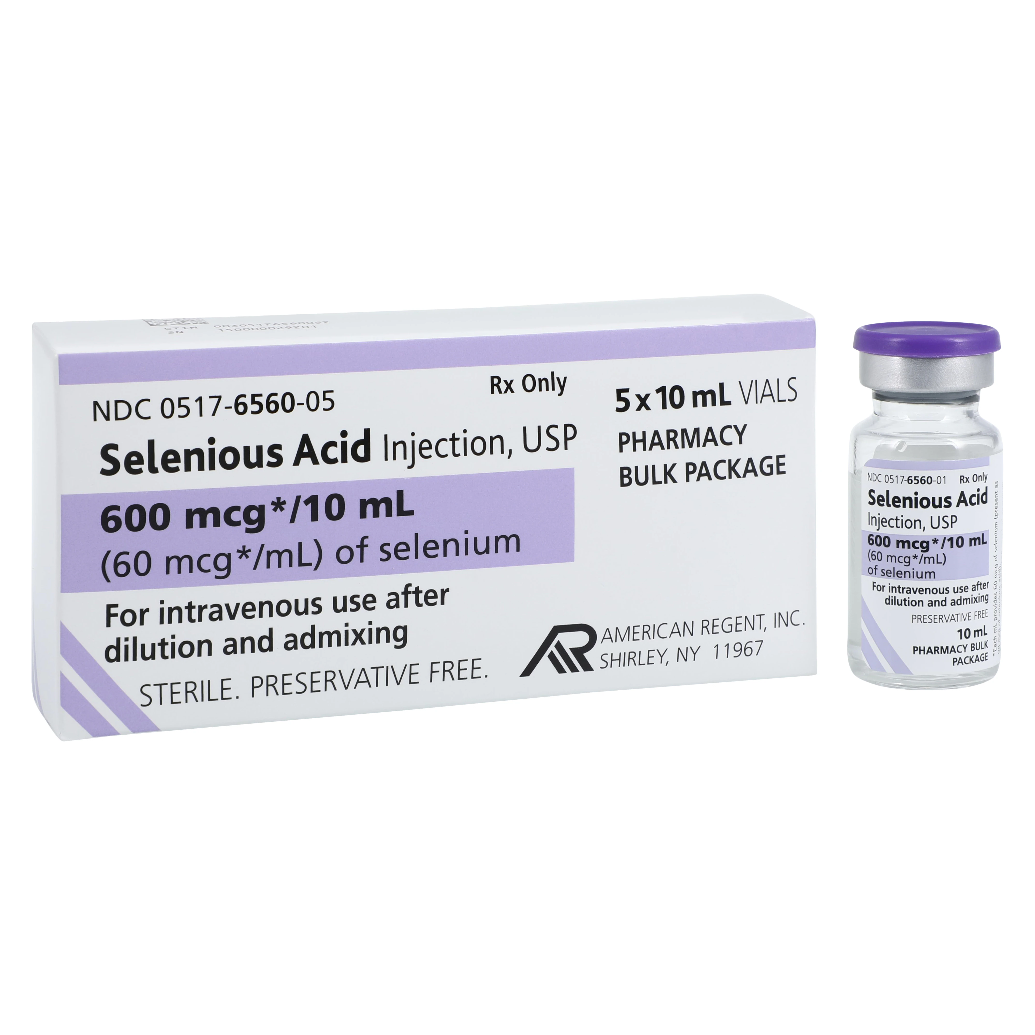 Selenious Acid Injection 60 mcg/mL Pharmacy Bulk Pack, 10 mL Vial, 5/Package