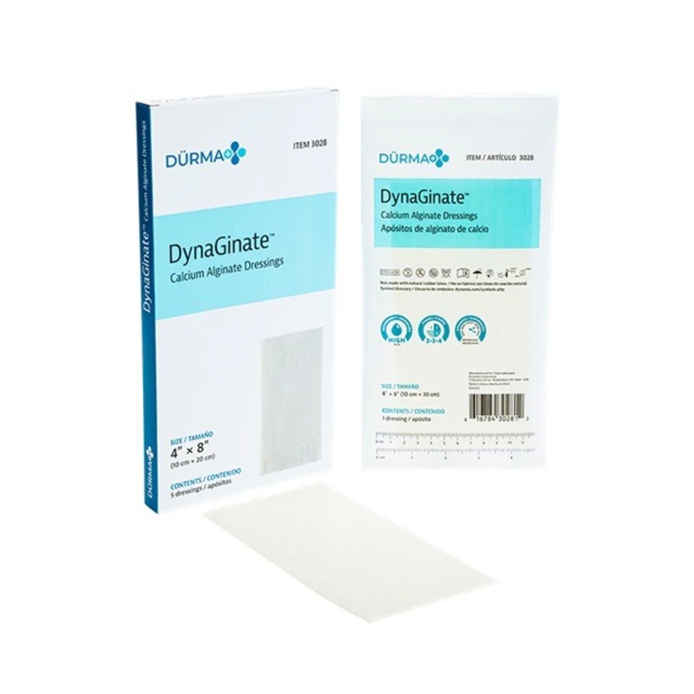 Dynarex DynaGinate Calcium Alginate Dressing, 4" x 8", Sterile, Non-Adhesive, Conforming, High Absorbency, Latex-Free