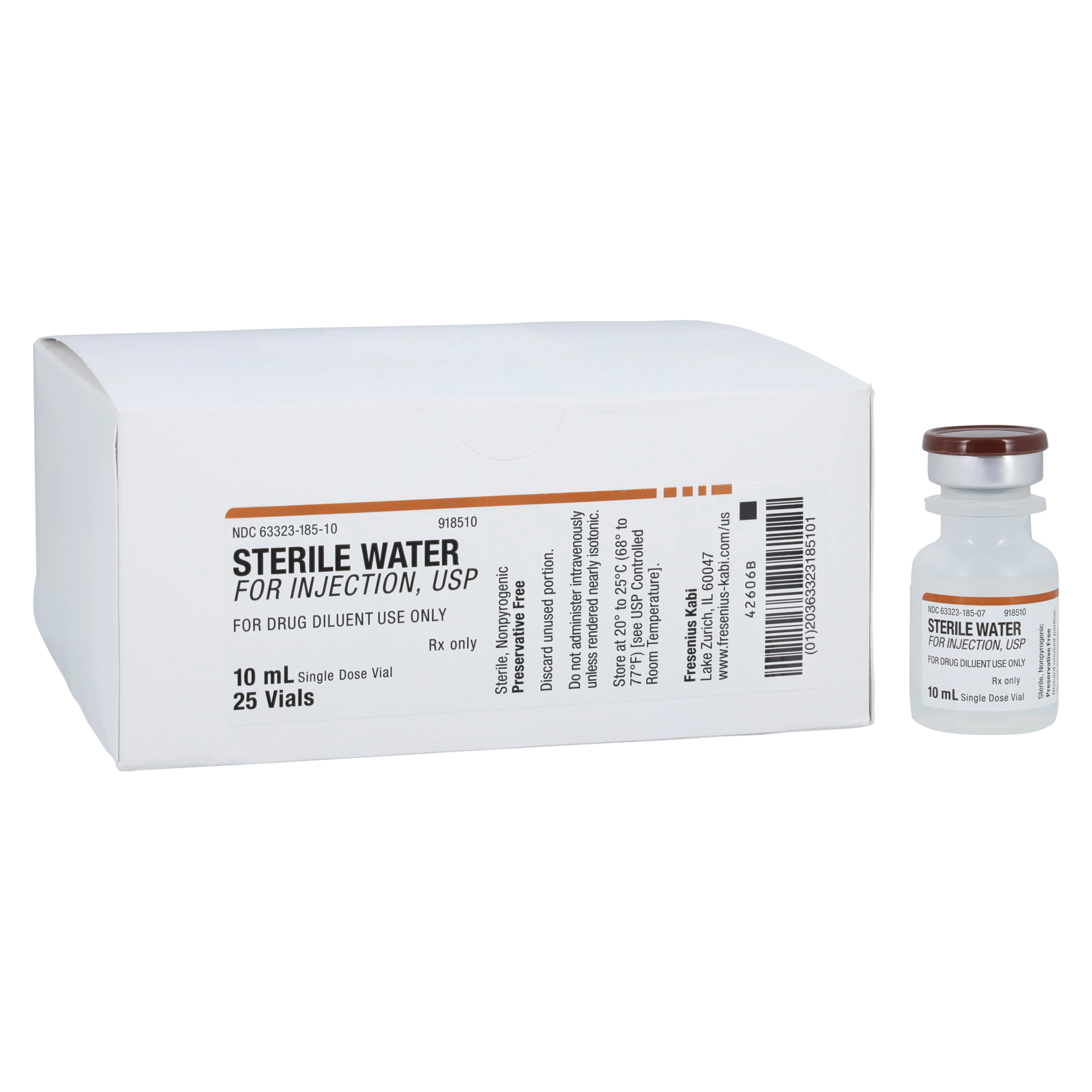 Fresenius Kabi Sterile Water for Injection, Single-Dose Vial, 10 mL, 25/Package