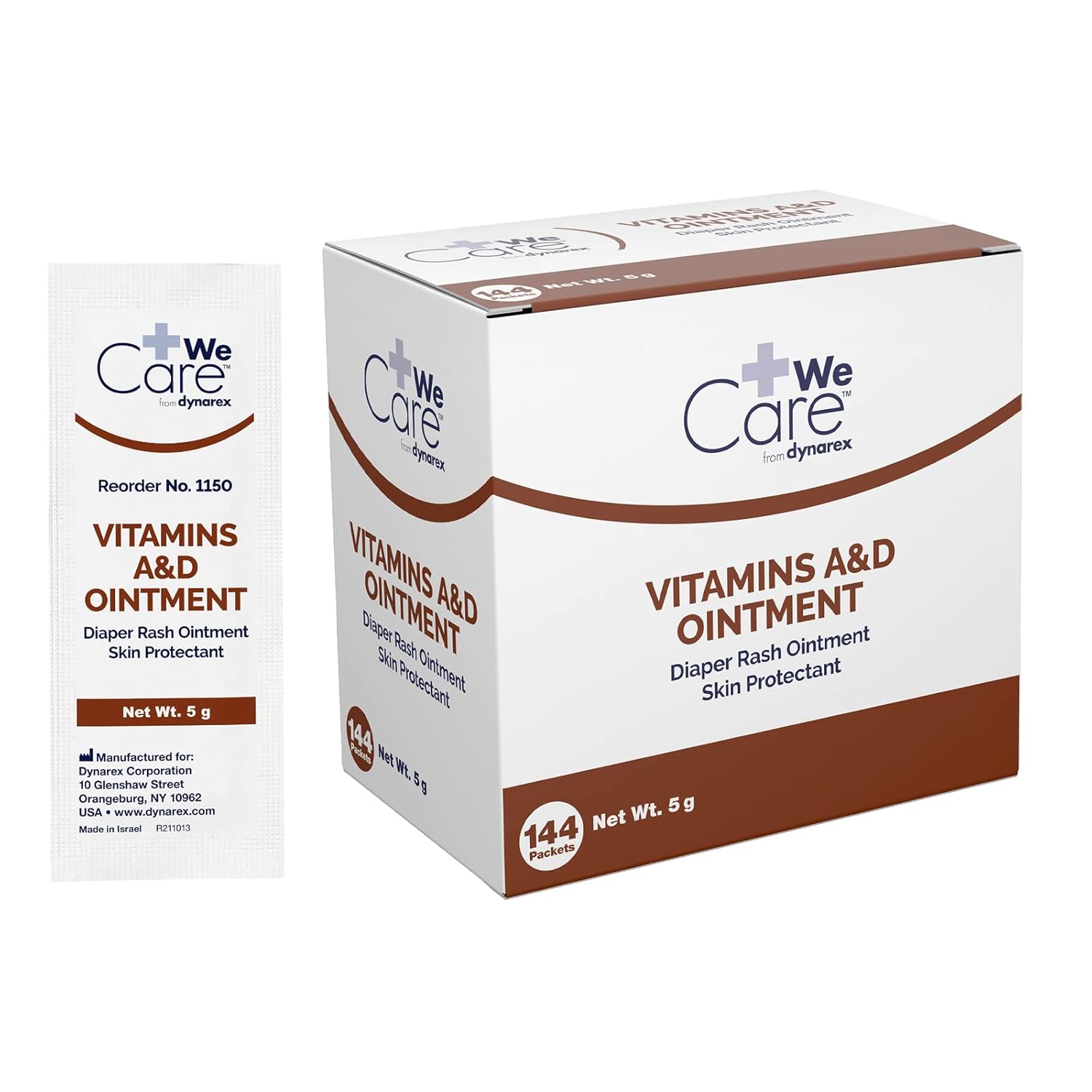 Dynarex Vitamins A&D Ointment, White Petrolatum USP 93%, 5g Foil Packets, 144/Box, #1150