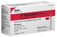 Xylocaine 2% Lidocaine HCl with Epinephrine 1:100,000 Dental Anesthetic Cartridges, 1.7 mL, Red, 50/Box, 20016