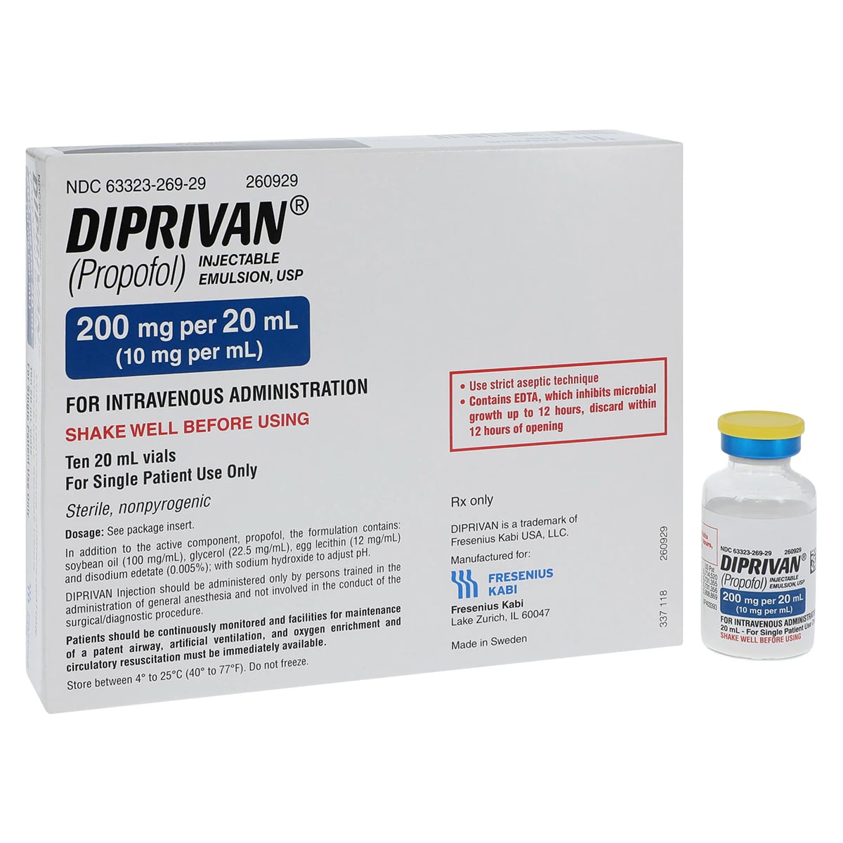 Diprivan Injection 10mg/mL SDV 20mL, 10/Package
