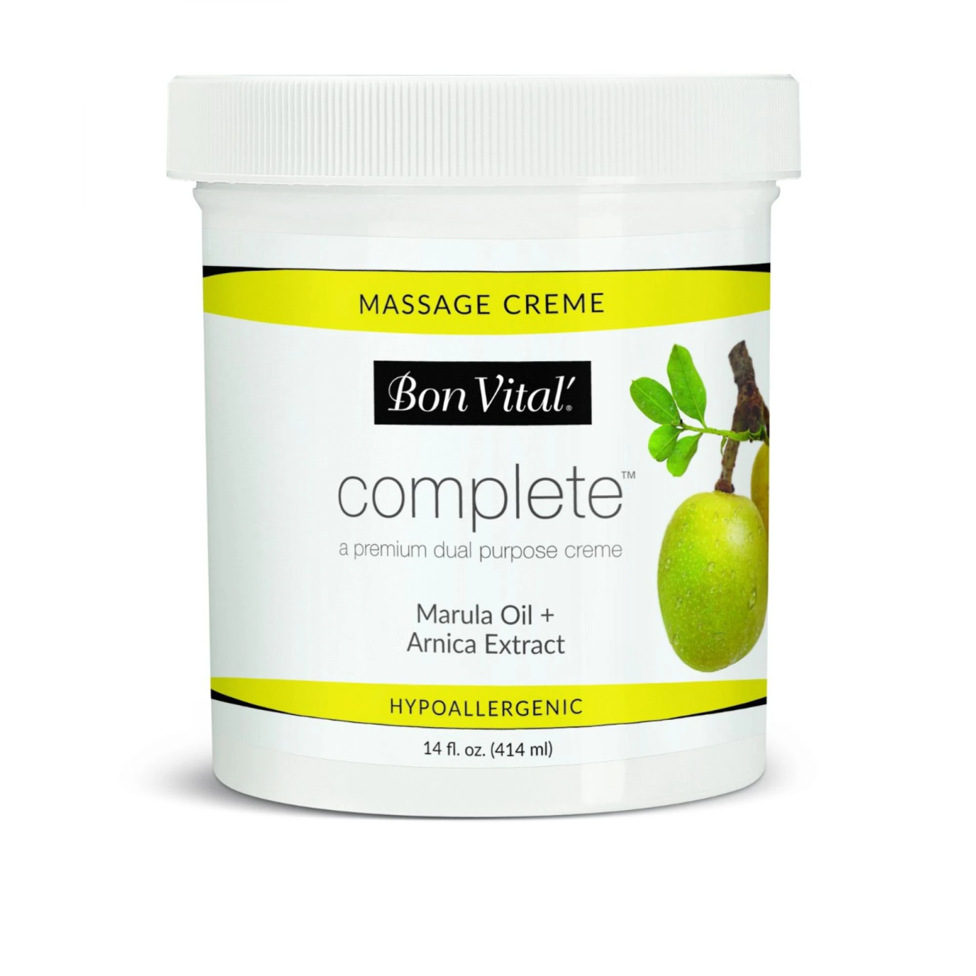 Bon Vital Complete Massage Creme, Unscented, 14 oz Jar, Hypoallergenic, Nut-Oil Free, Paraben Free
