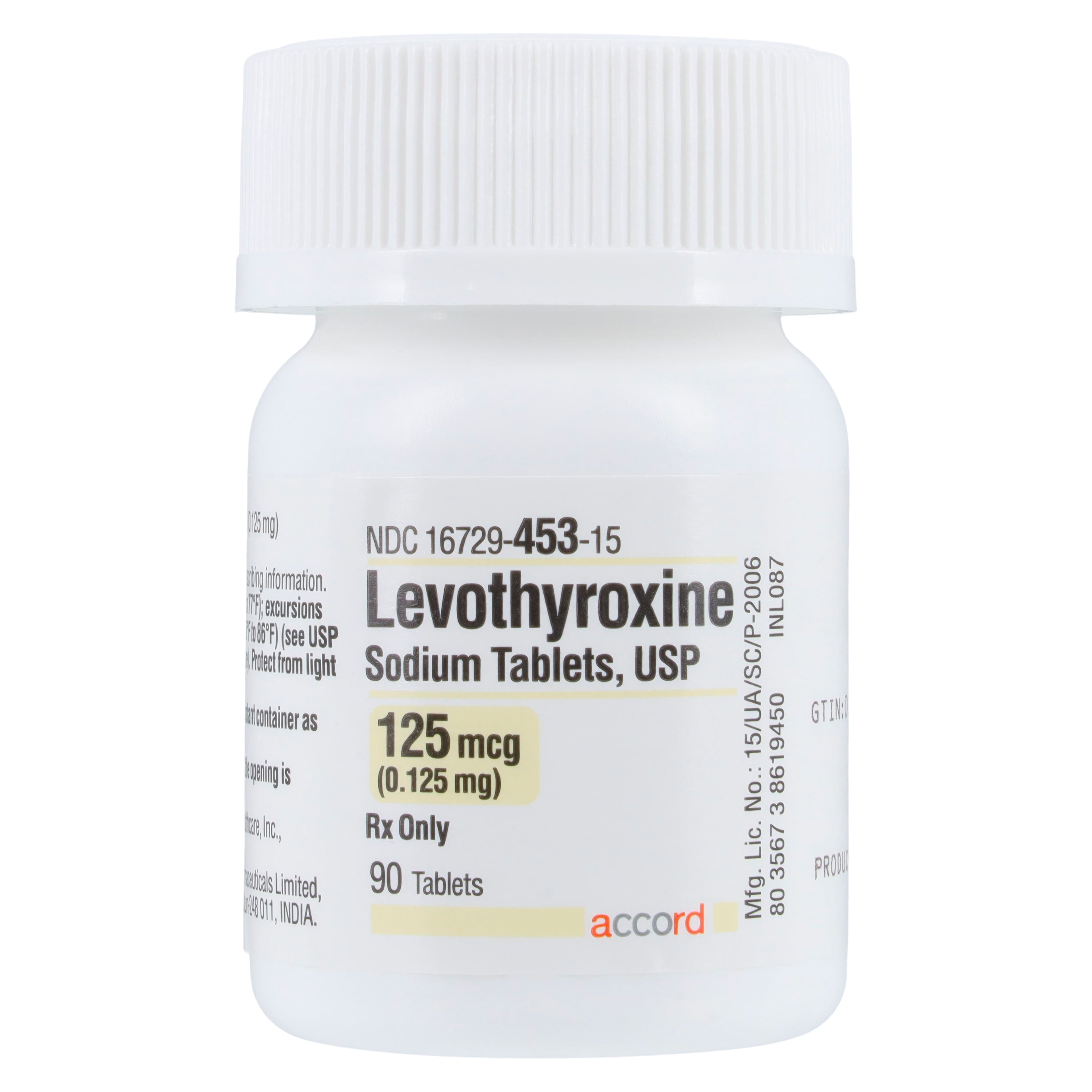Levothyroxine Sodium Tablets, 0.125mg, 90/Bottle, Accord Healthcare Inc