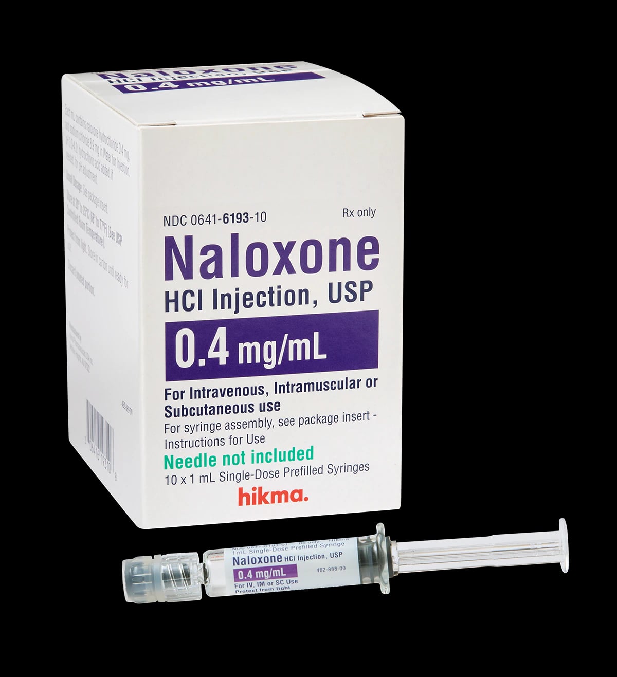 Naloxone HCl Injection 0.4mg/mL Prefilled Syringe, Needless, 1mL, 10/Pack