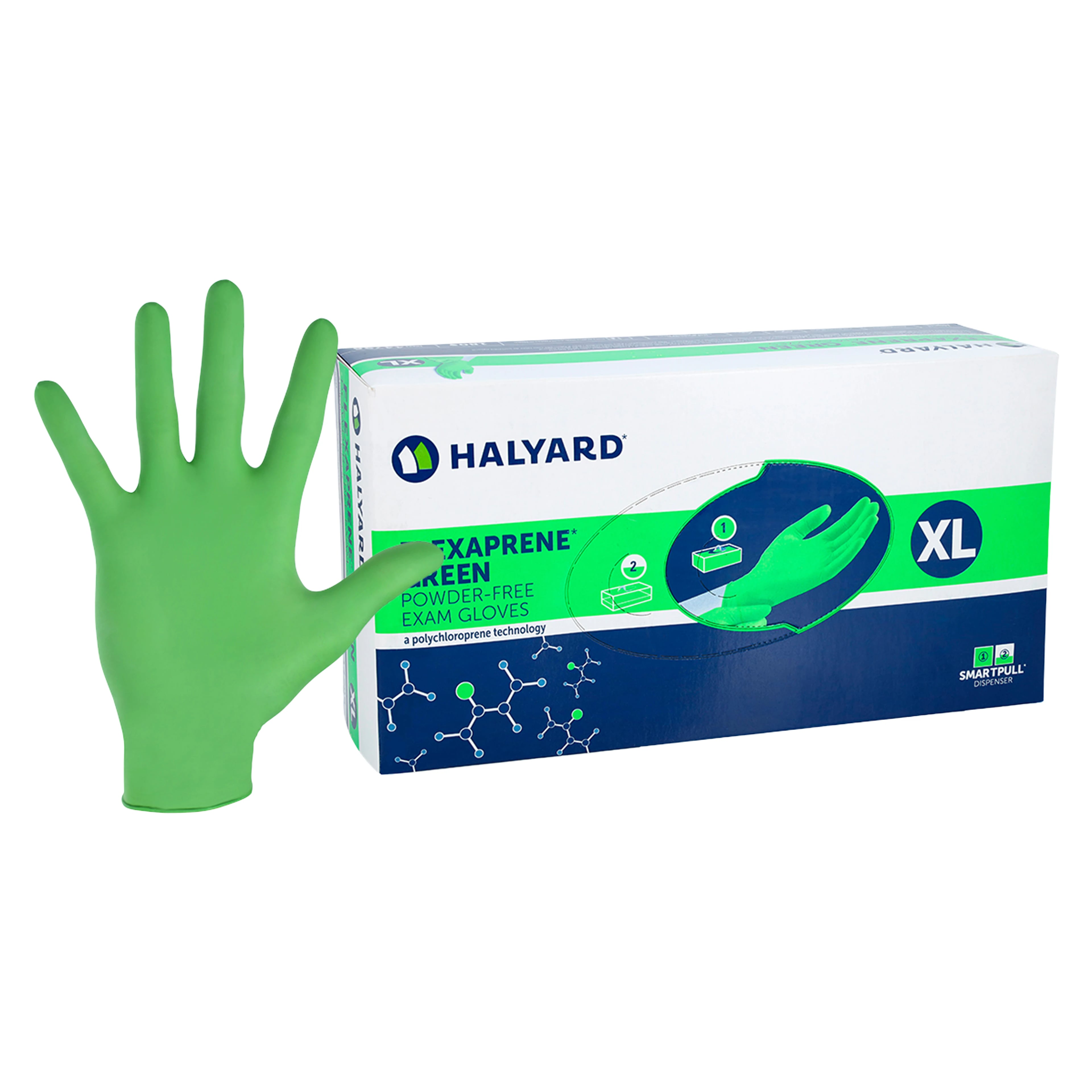 O & M Halyard Flexaprene Green Chloroprene Exam Gloves, X-Large, Non-Sterile, Green, 180/Box