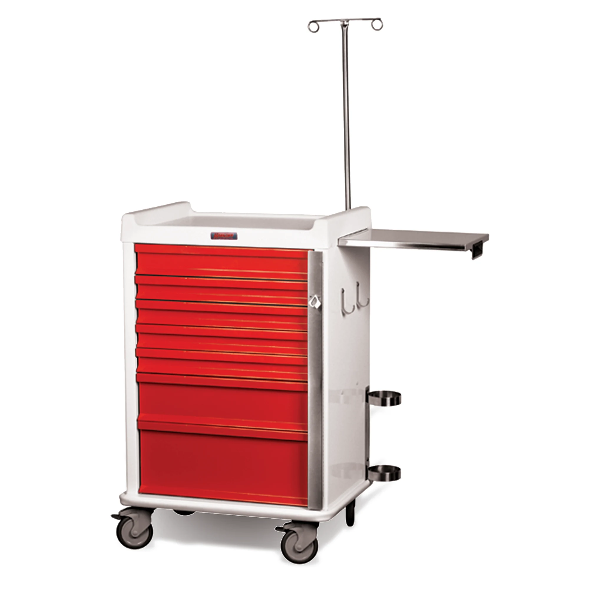 Marketlab MRI Emergency Cart, 7 Drawer, Red, 23.75 x 30 x 45.75 in, with Breakaway Lock and 4 Casters