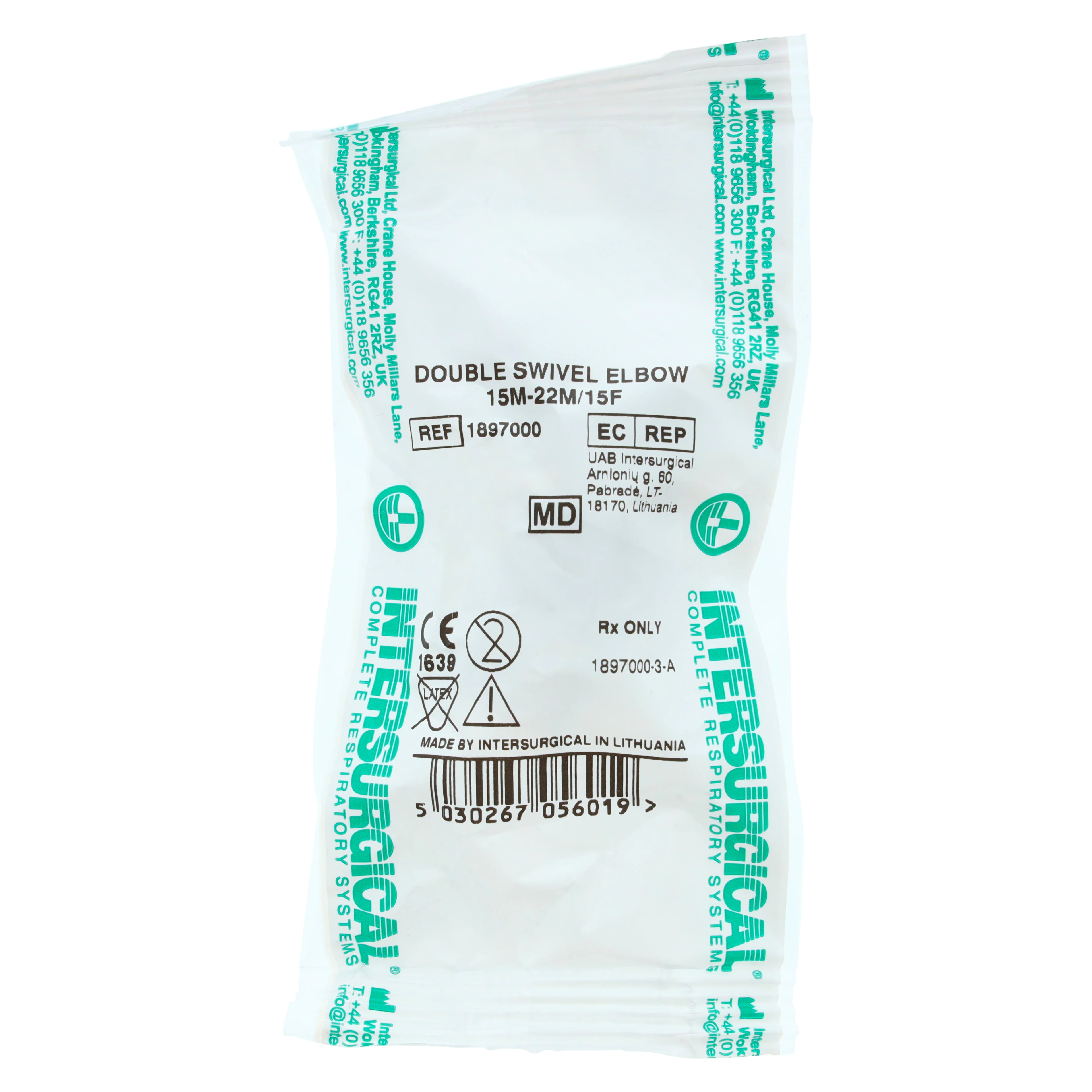 Intersurgical Double Swivel Elbow, 15mm OD / 22mm, Each