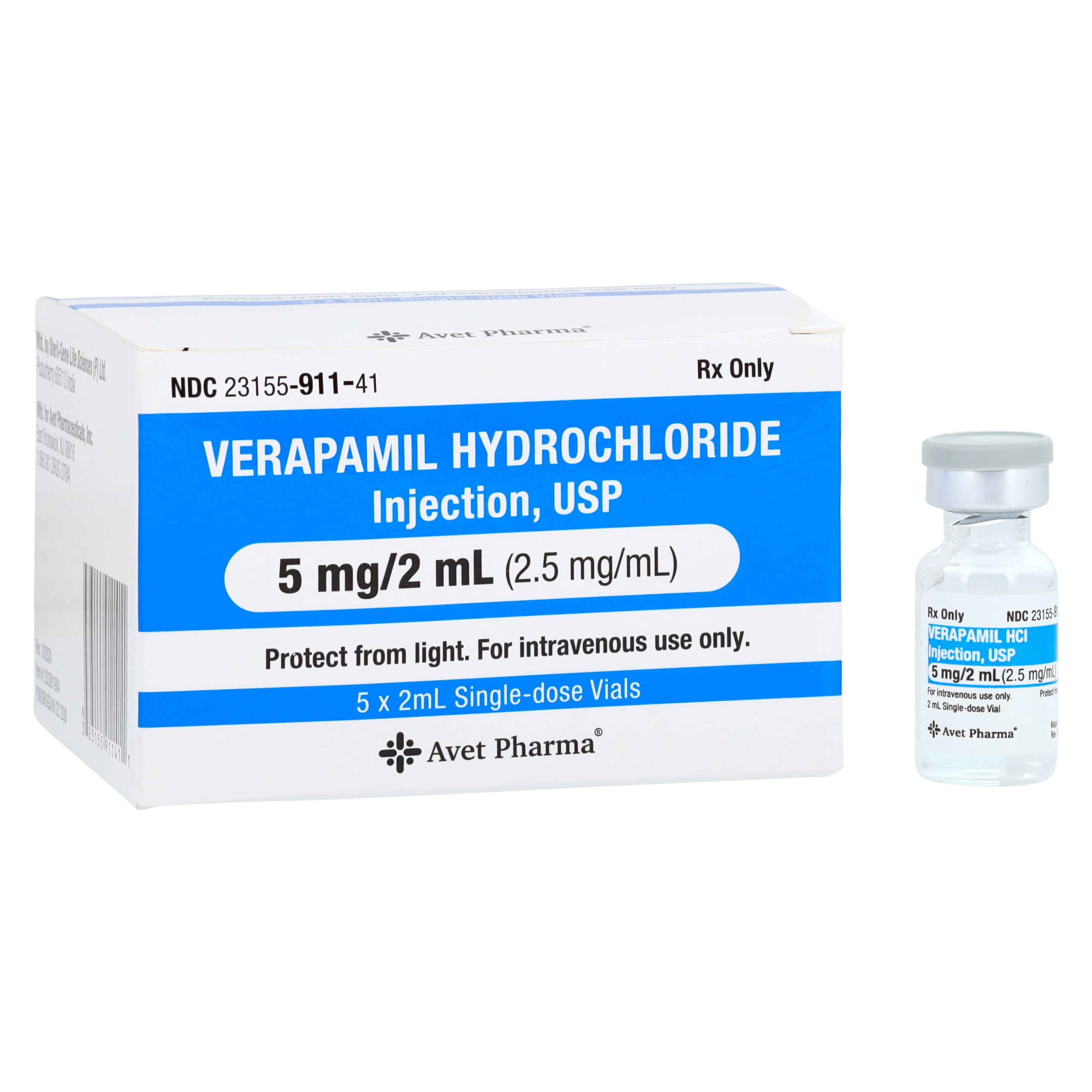 Verapamil HCl Injection SDV 2.5mg/mL, 2mL Single Dose Vial, 5/Package