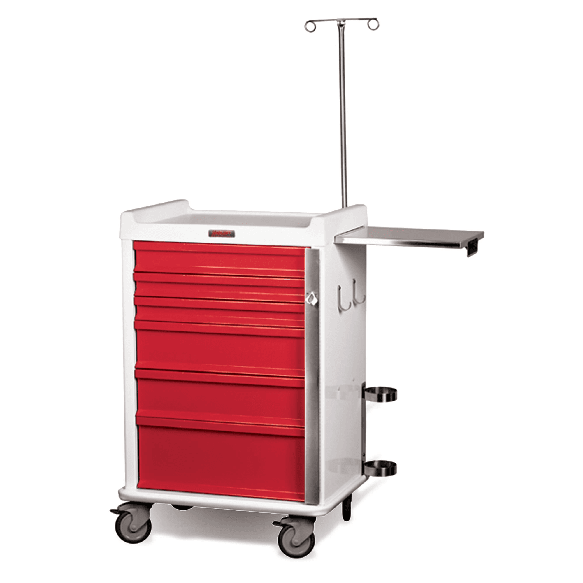 Marketlab Standard MRI Emergency Cart, 6 Drawer, Red, 23.75" x 30" x 45.75", 5" Sealed Ball-Bearing Casters, Breakaway Lock