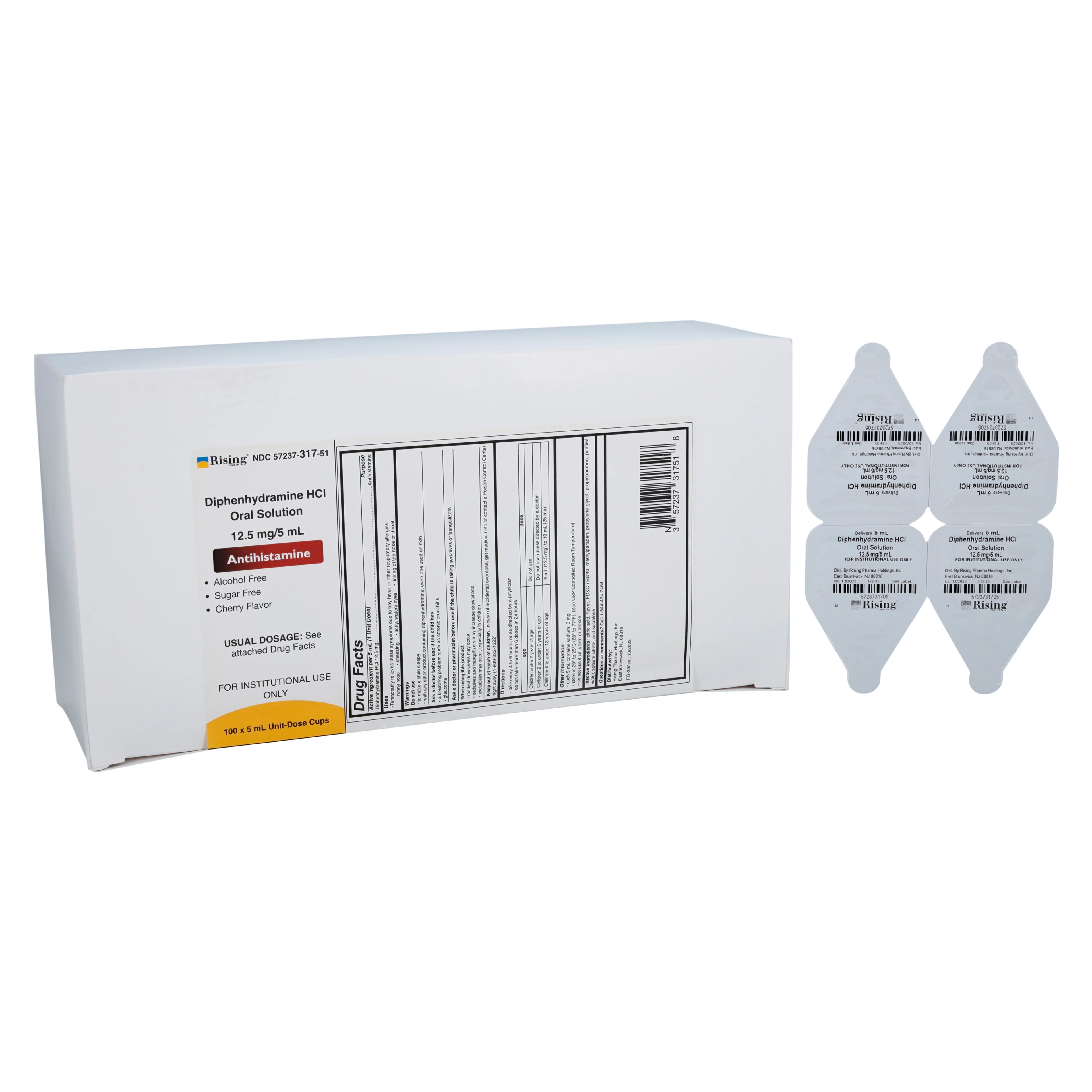 Diphenhydramine HCl Oral Liquid 12.5mg/5mL, 5mL Unit Dose Cups, 100/Case