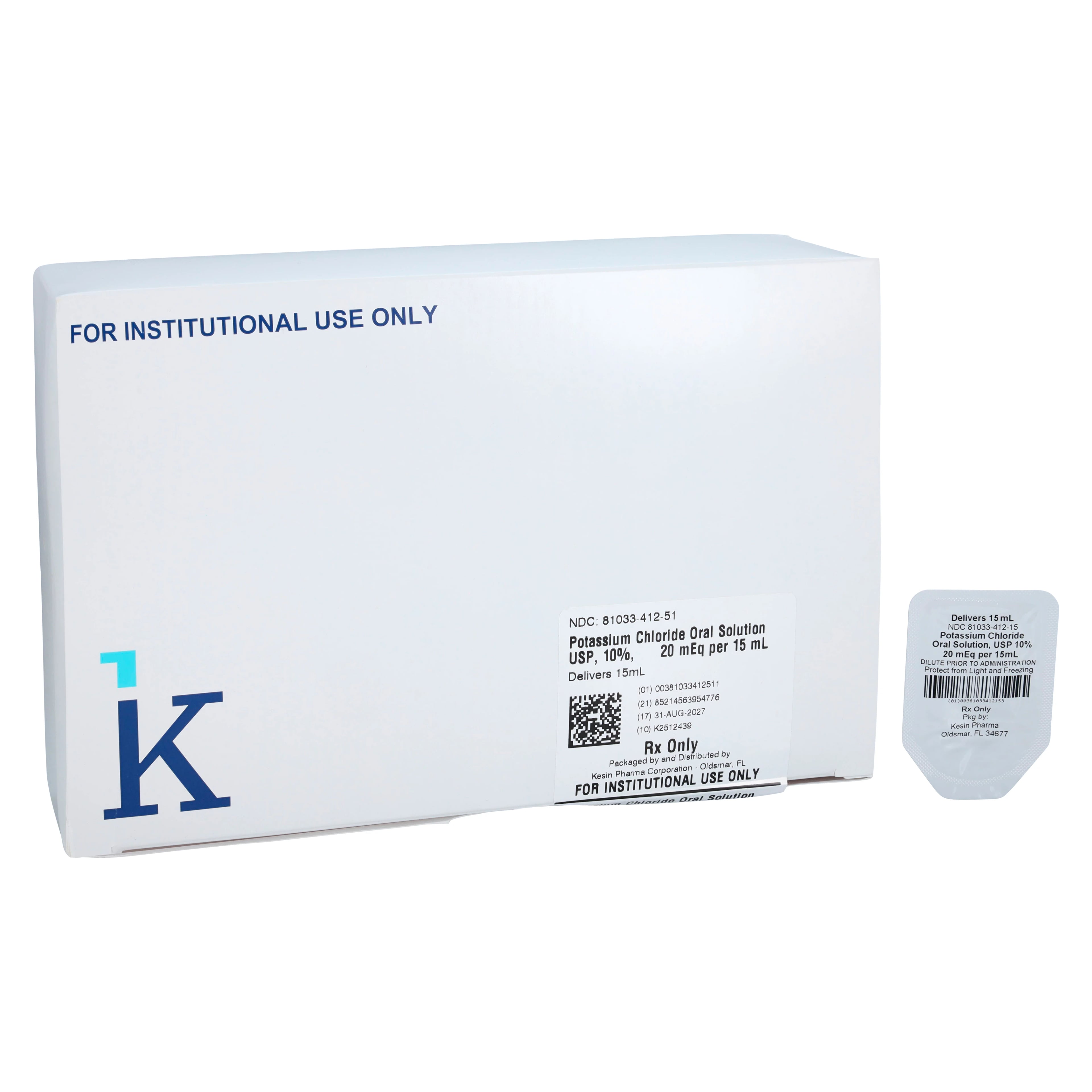 Potassium Chloride Oral Solution 20 mEq Unit Dose, 15 mL, 50/Package