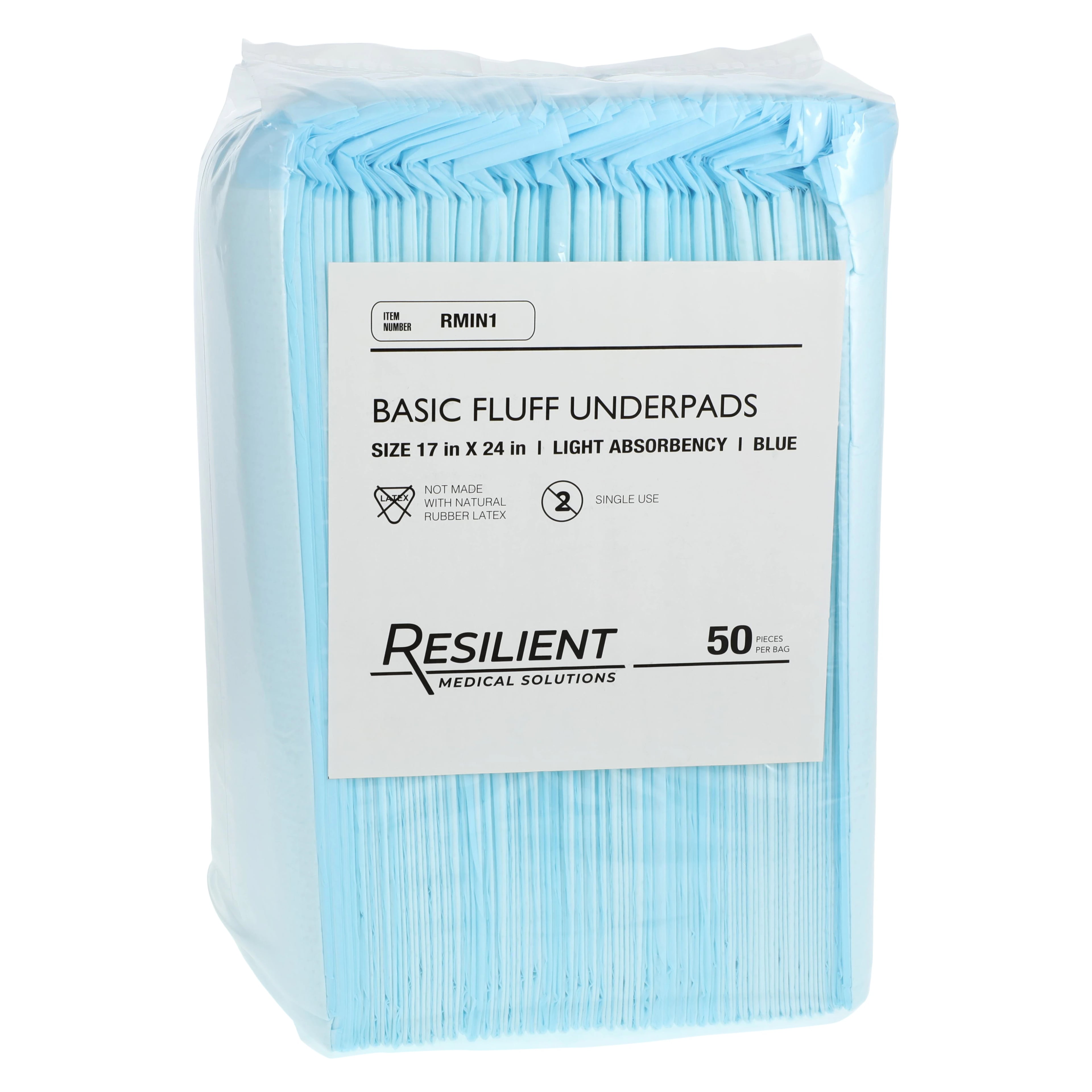 Resilient Medical Solutions Basic Fluff Underpad, 17" x 24", Blue, 300/Case