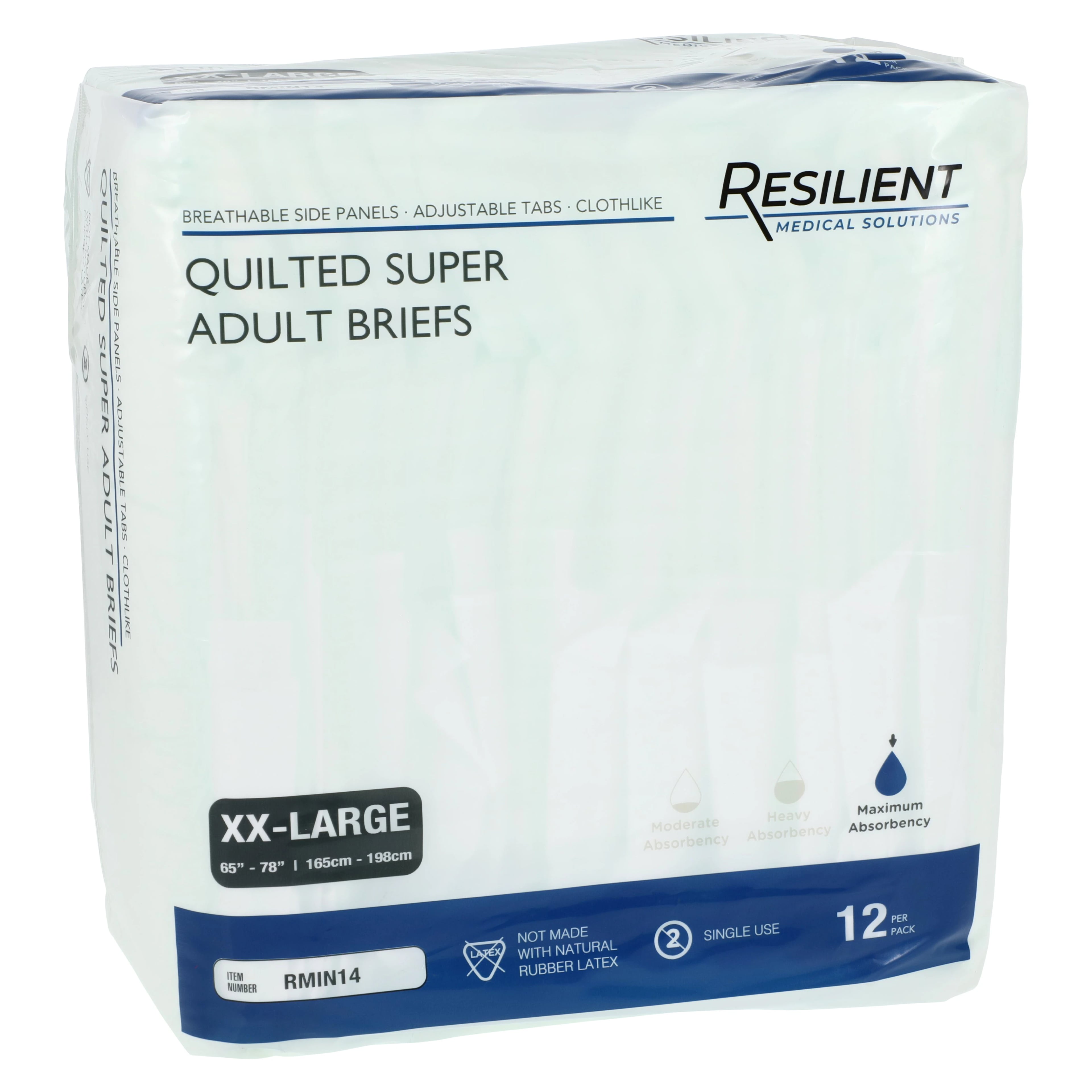 Resilient Medical Sol Quilted Brief, Unisex Adult, 2X-Large (65-78"), Green, Super Absorbent, Refastenable Tabs, 48/Ca