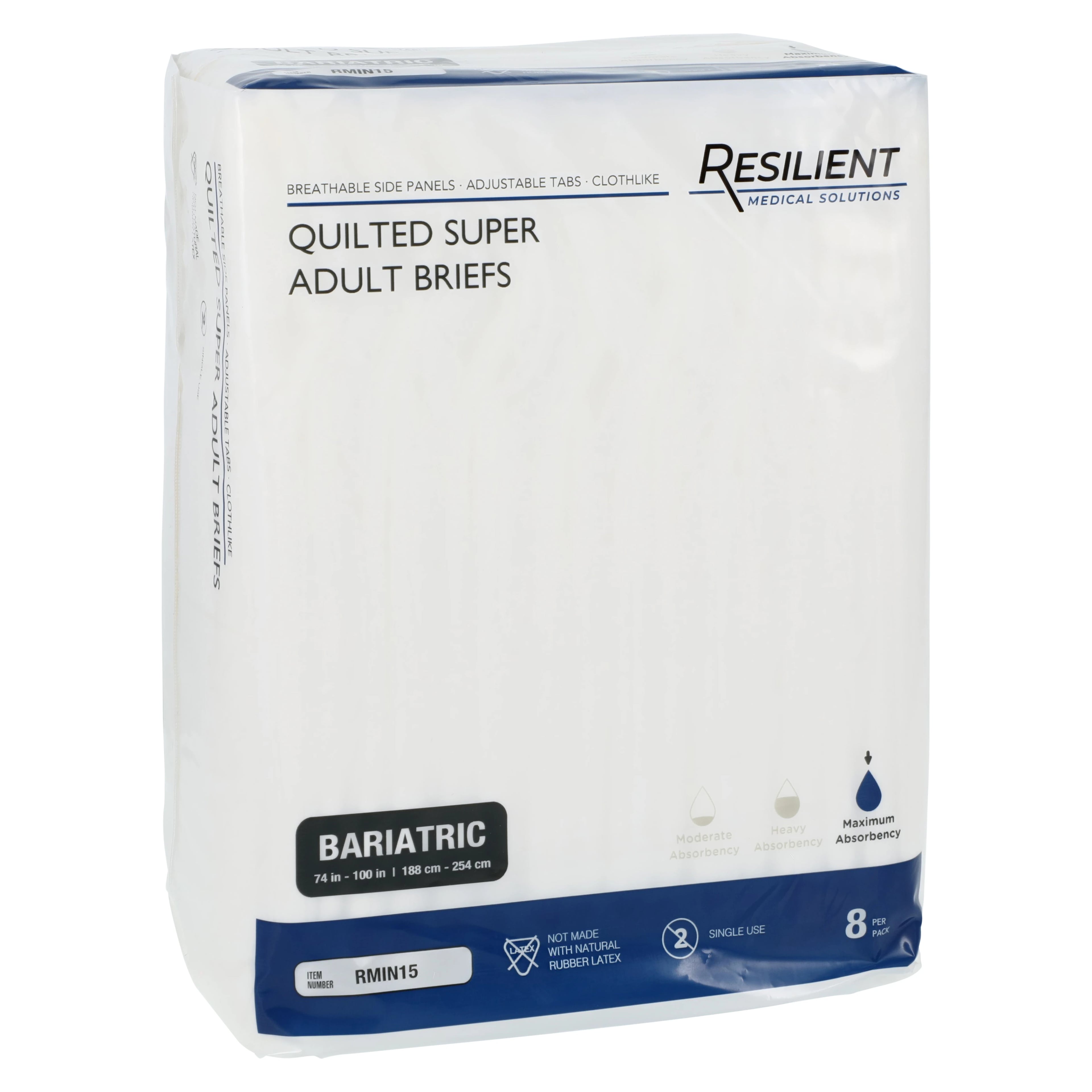 Resilient Medical Solutions Quilted Adult Bariatric Brief, Unisex, White, Super Absorbent, Refastenable Tabs, 32/Case