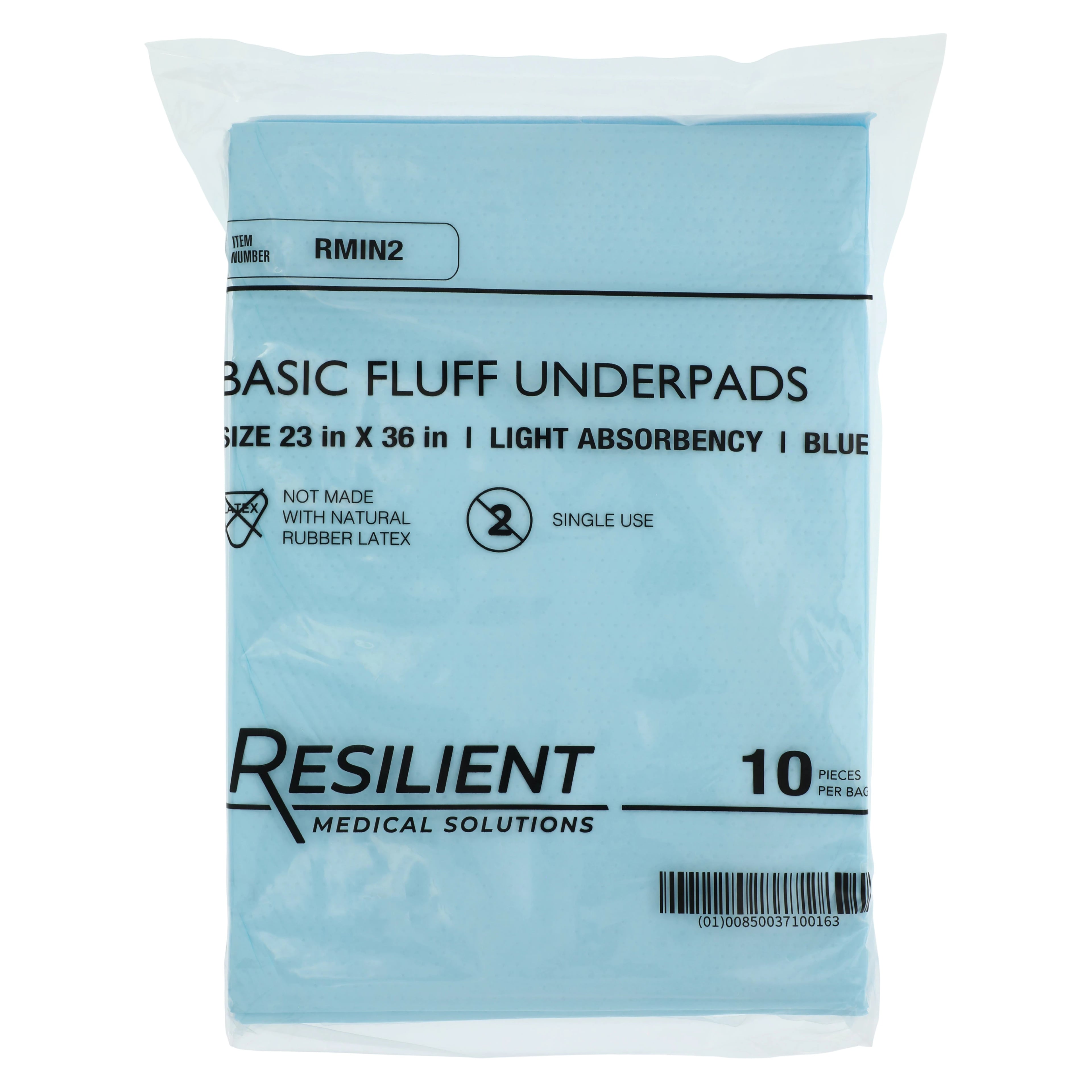 Resilient Medical Solutions Basic Fluff Underpad, 23" x 36", Blue, 150/Case