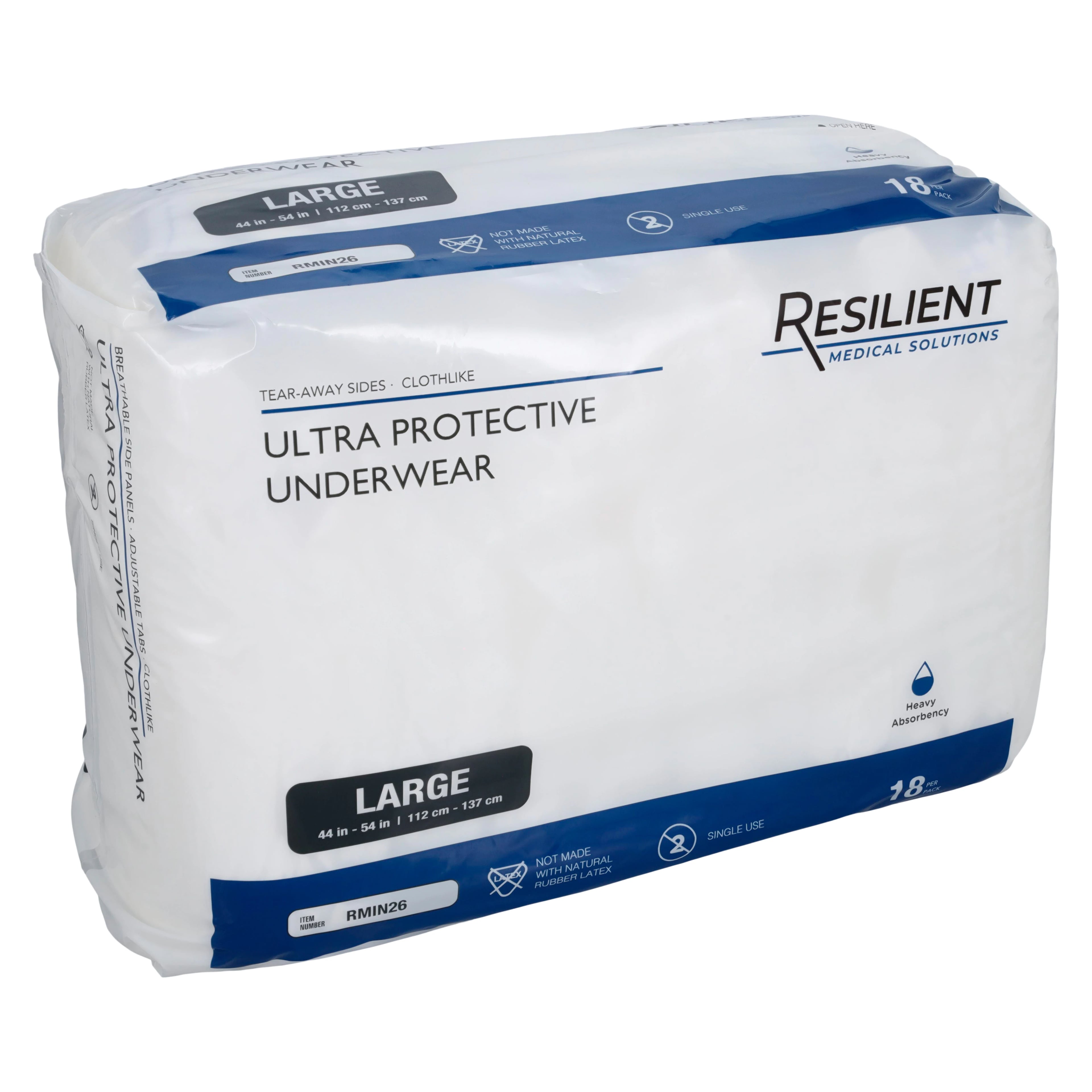 Resilient Medical Solutions Protective Underwear, Unisex Adult, Large (40-56"), Blue, Absorbent, 72/Case