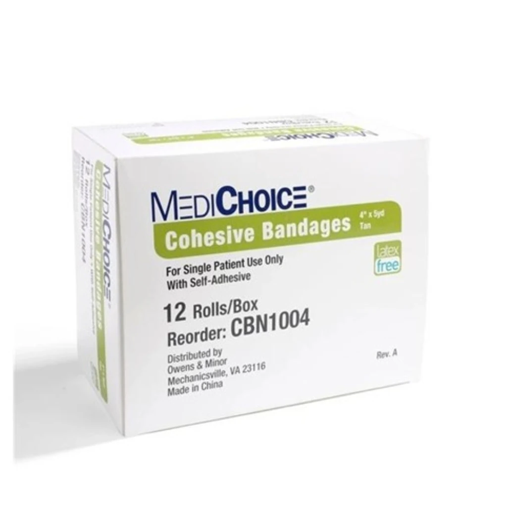 MediChoice Cohesive Bandage, 4" x 5 yd, Tan, Non-Sterile, 12/Box