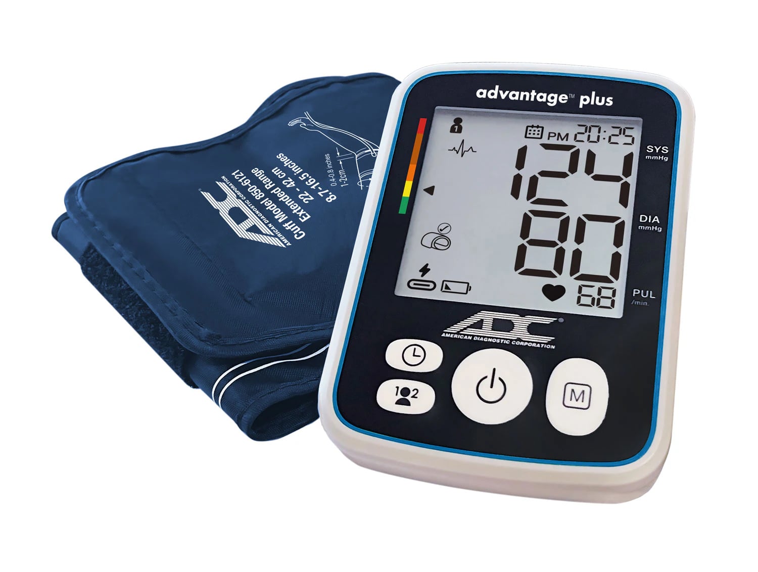 American Diagnostic Advantage Plus Digital Blood Pressure Monitor, Upper Arm, 22-42cm, Backlit LCD Display, Latex-Free