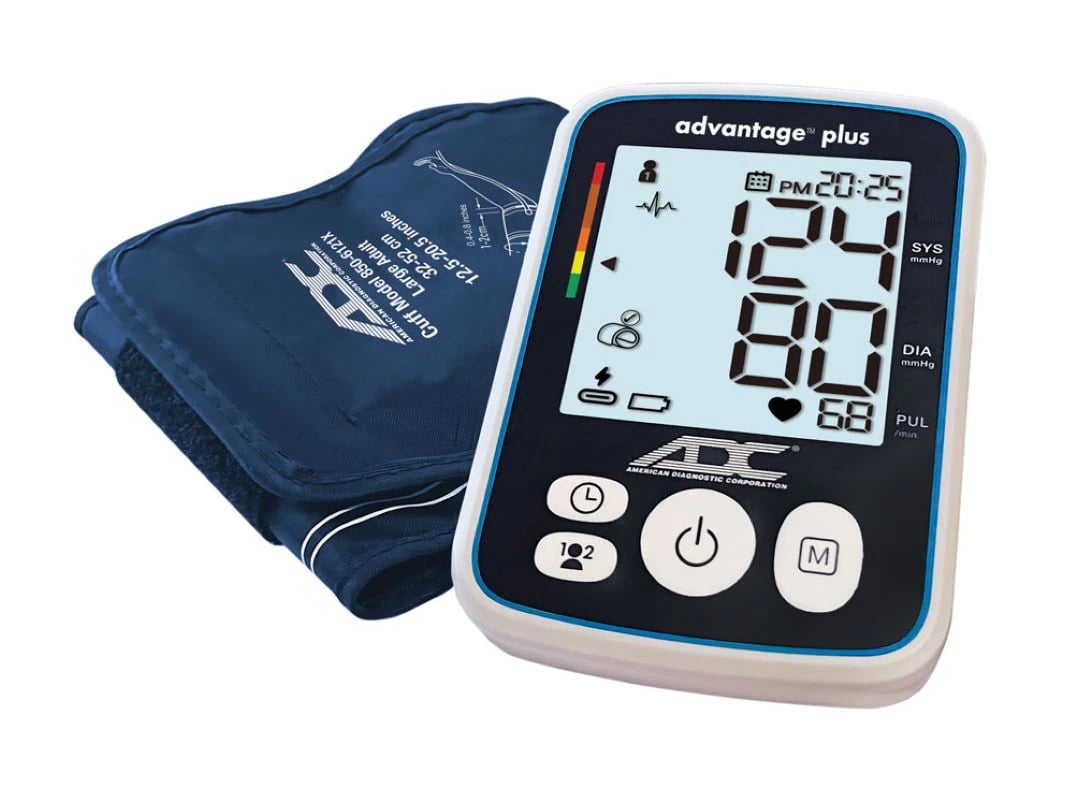 Advantage Plus Digital Blood Pressure Monitor, Upper Arm, 32-52cm Cuff, Navy, Backlit LCD Display, Each