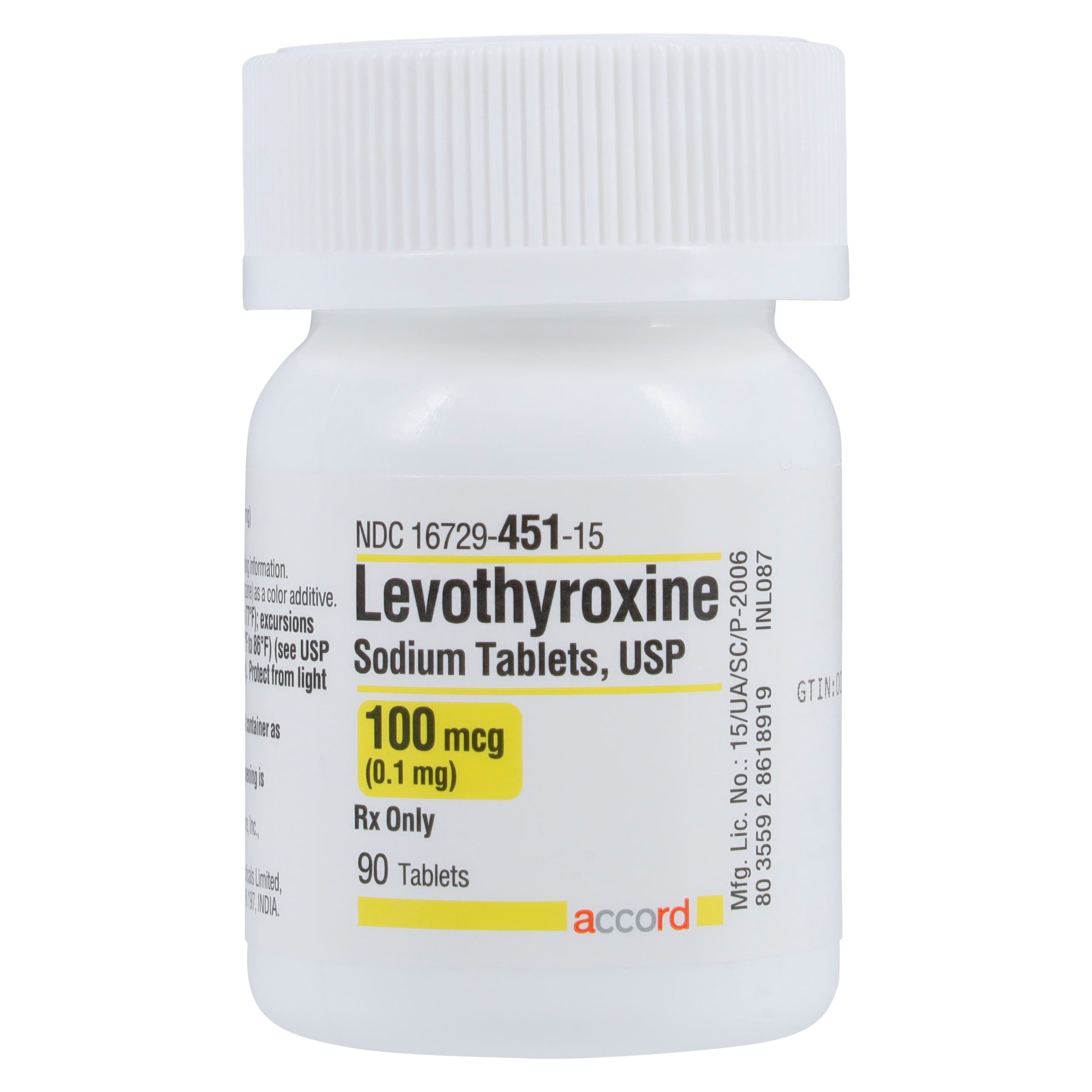 Levothyroxine Sodium Tablets, 0.1mg, 90/Bottle