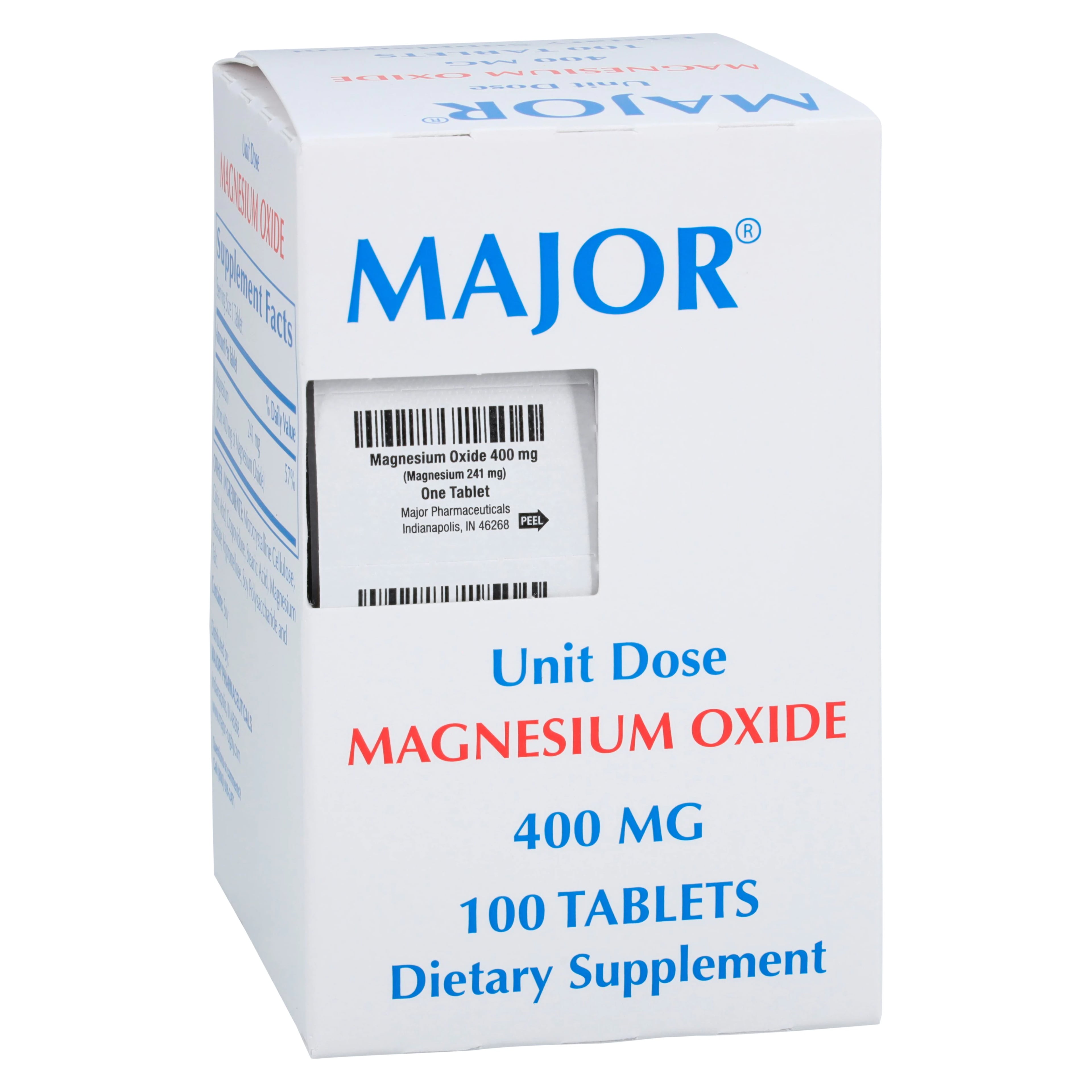 Major Pharmaceuticals Magnesium Oxide Tablets 400 mg, Unit Dose 10x10, 100 Tablets/Package
