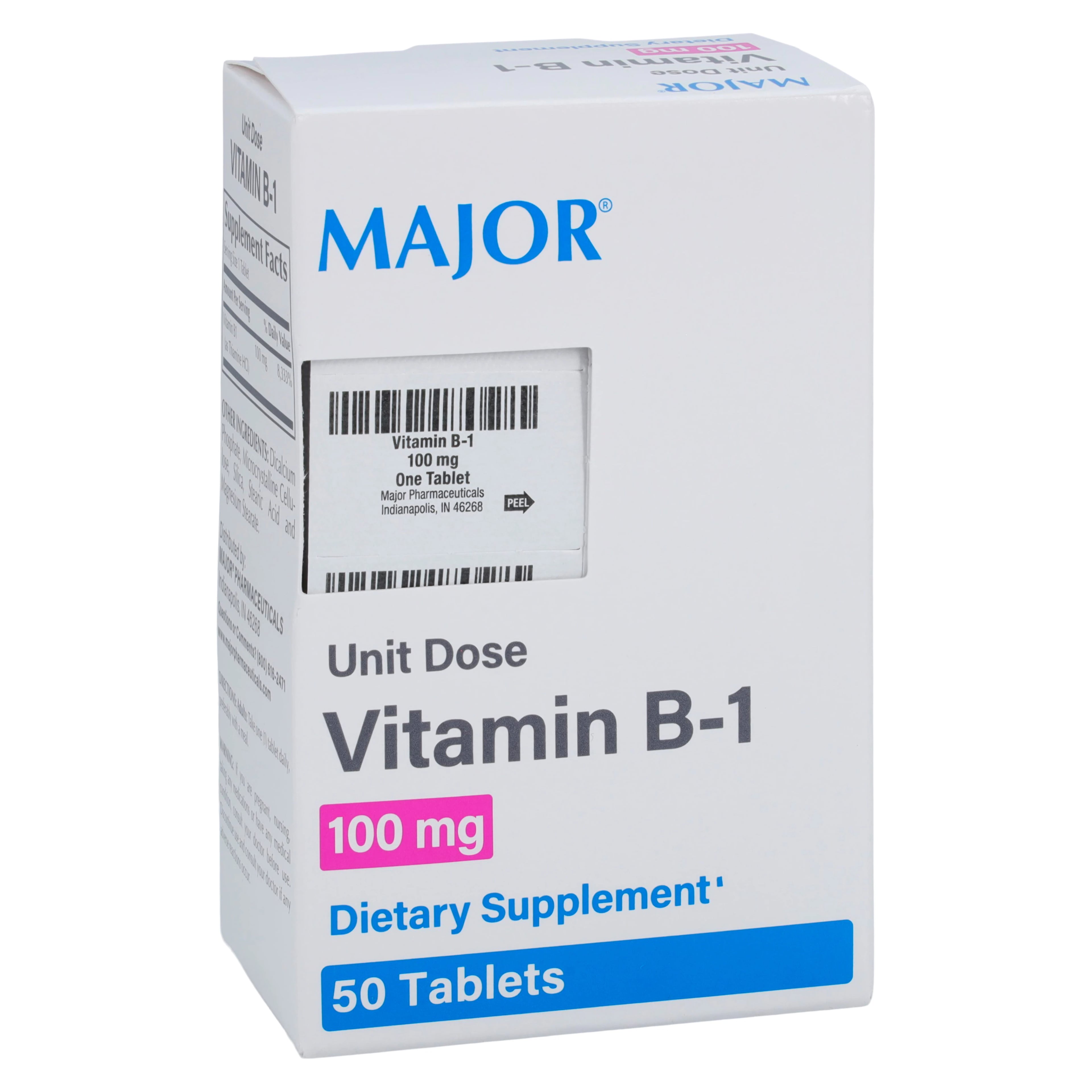 Major Pharmaceuticals Vitamin B1 (Thiamine) Tablets 100mg, Unit Dose 5x10, 50/Package