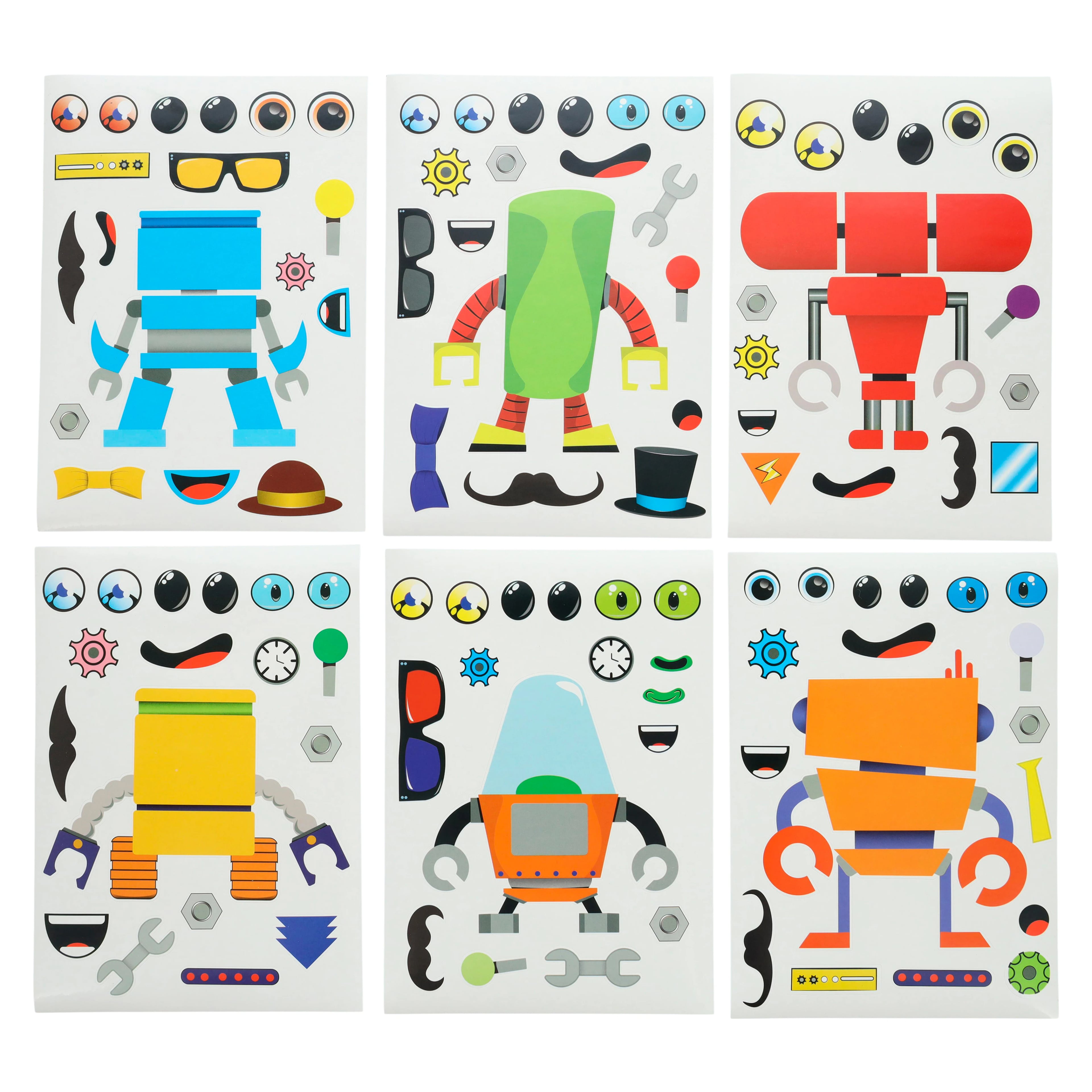 Sherman Specialty Robot Sticker Assortment, Build-Your-Own, 12 Sheets per Pack, 6-1/2" x 5-3/4", JV605