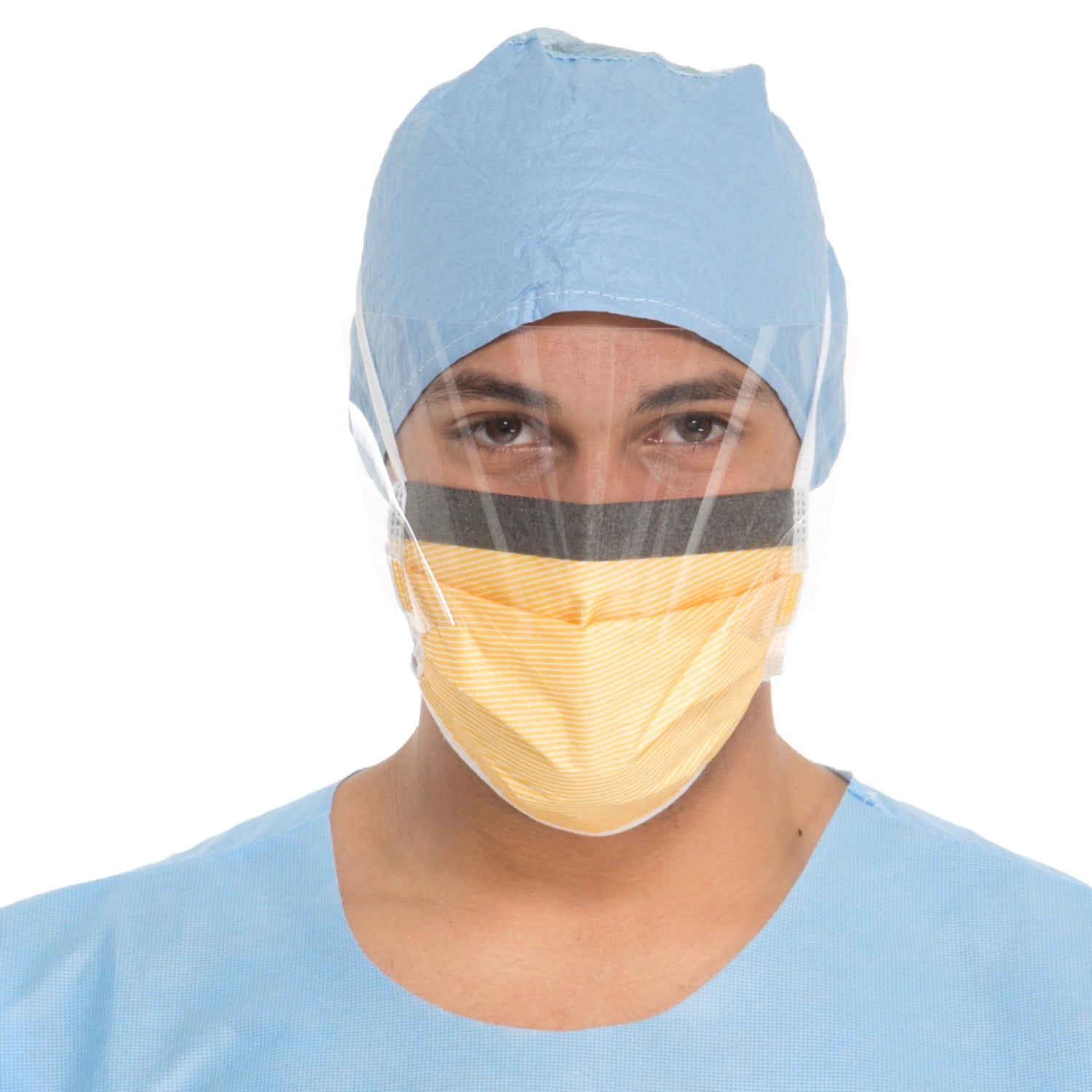 Halyard FluidShield Surgical Mask with Eye Shield, ASTM Level 3, Orange, Anti-Fog Foam, 100/Case